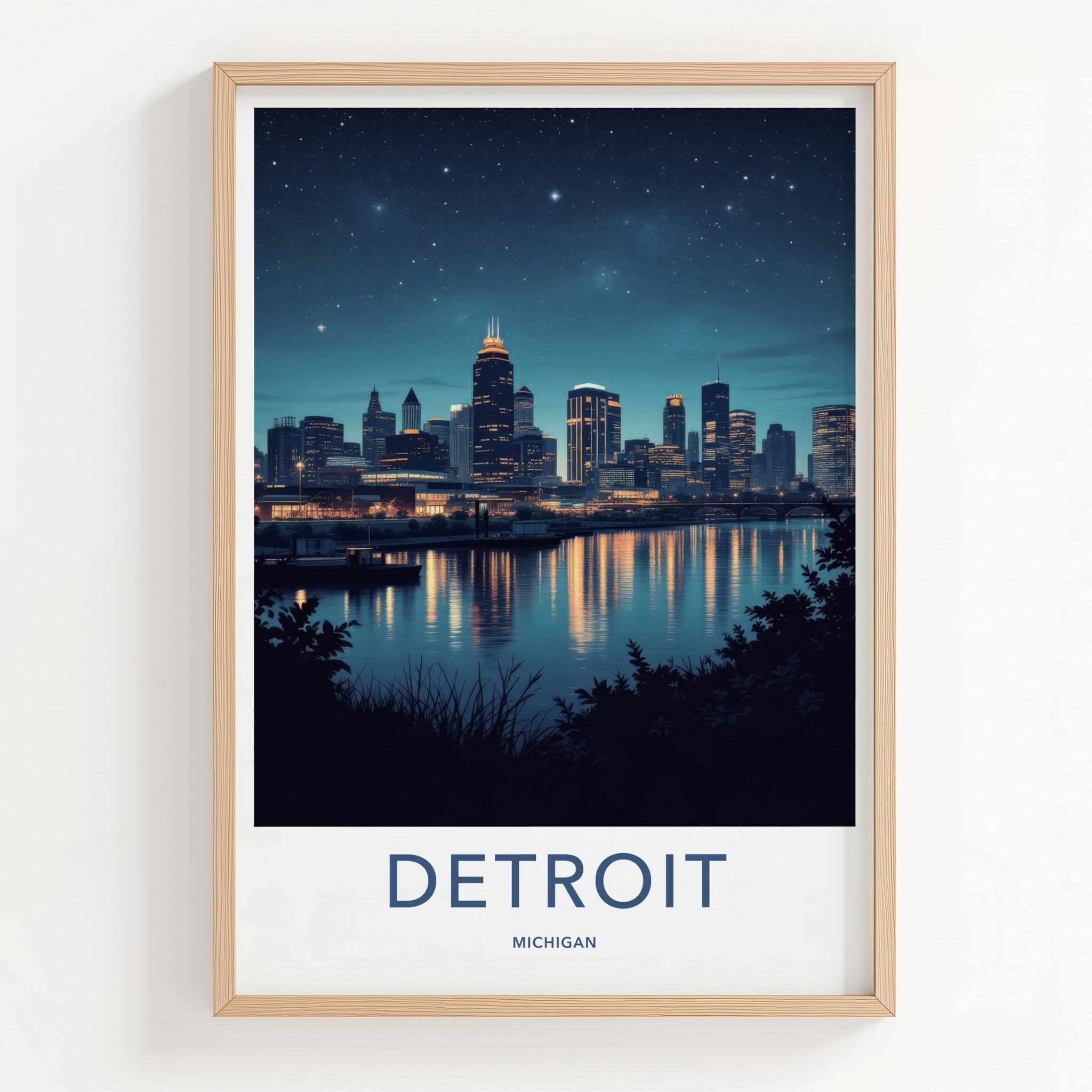 Detroit Poster - Michigan Travel Art - Starry Night Reflections Home Decor