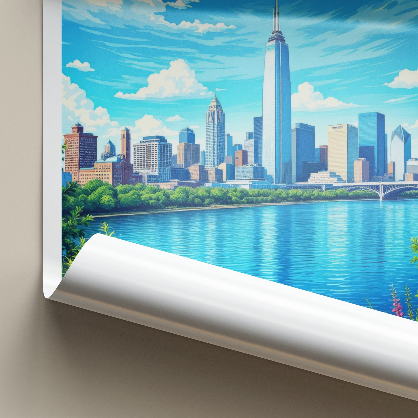 Detroit Poster - Michigan Travel Art - Vibrant City River Home Decor