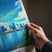 Detroit Poster - Michigan Travel Art - Vibrant City River Home Decor