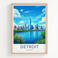 Detroit Poster - Michigan Travel Art - Vibrant City River Home Decor