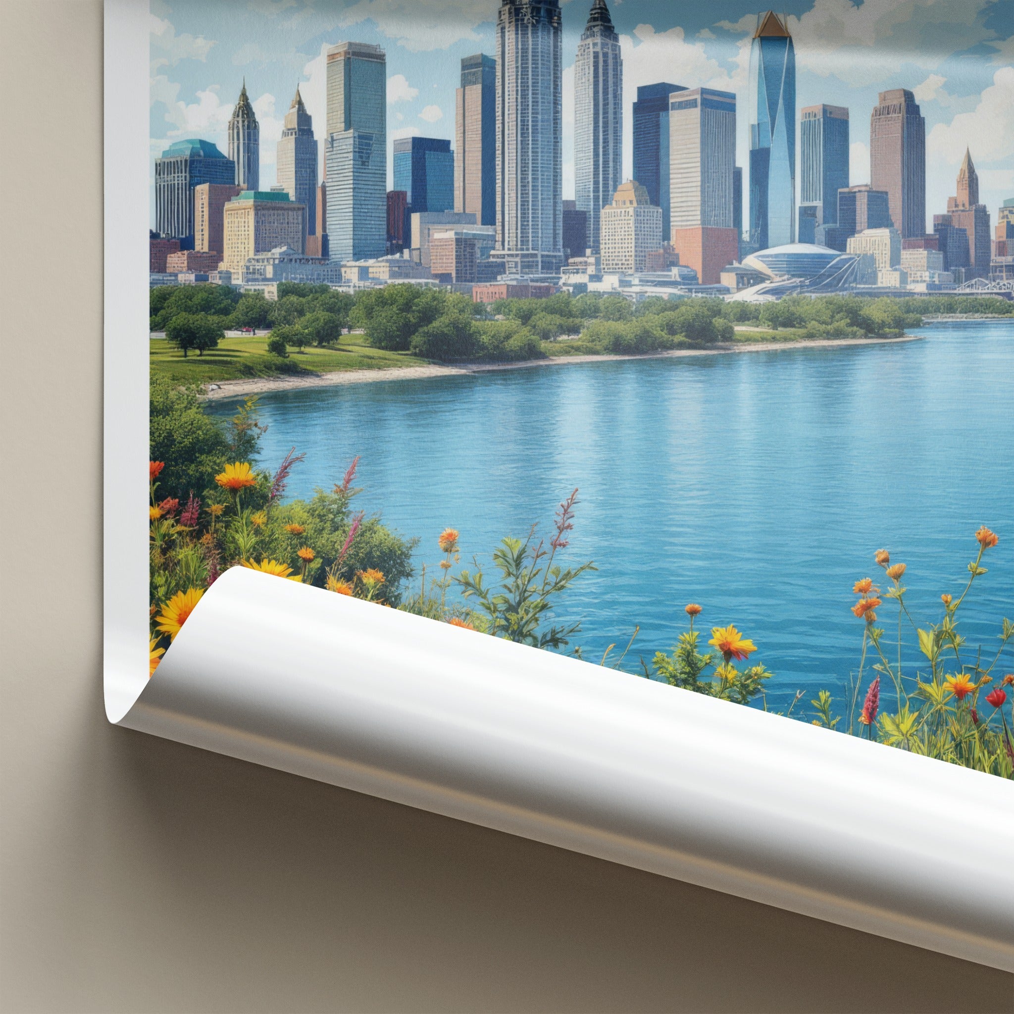 Detroit Poster - Michigan Travel Art - Vibrant Riverside Skyline Home Decor