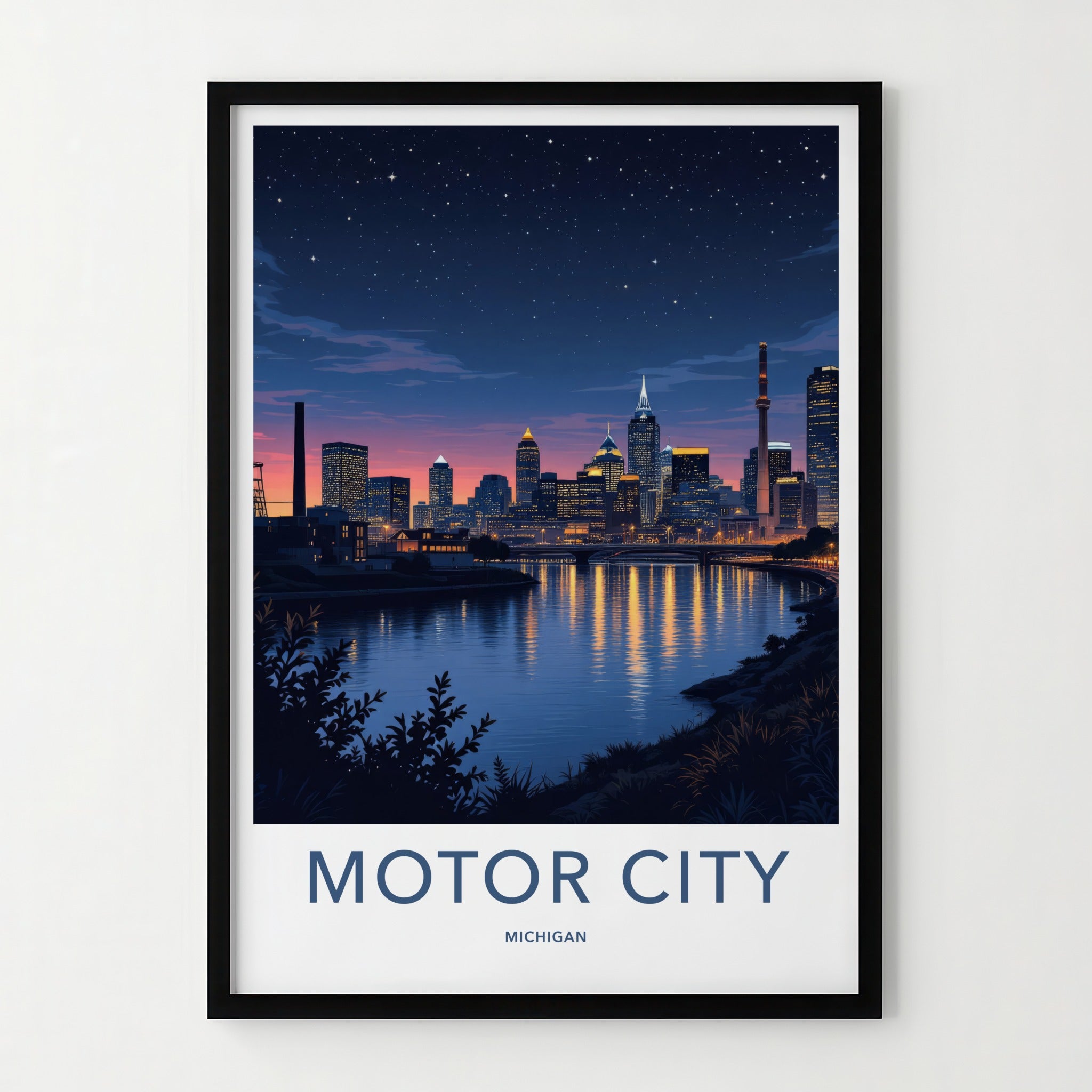 Detroit Poster - Michigan Travel Print - Starry River City Home Decor