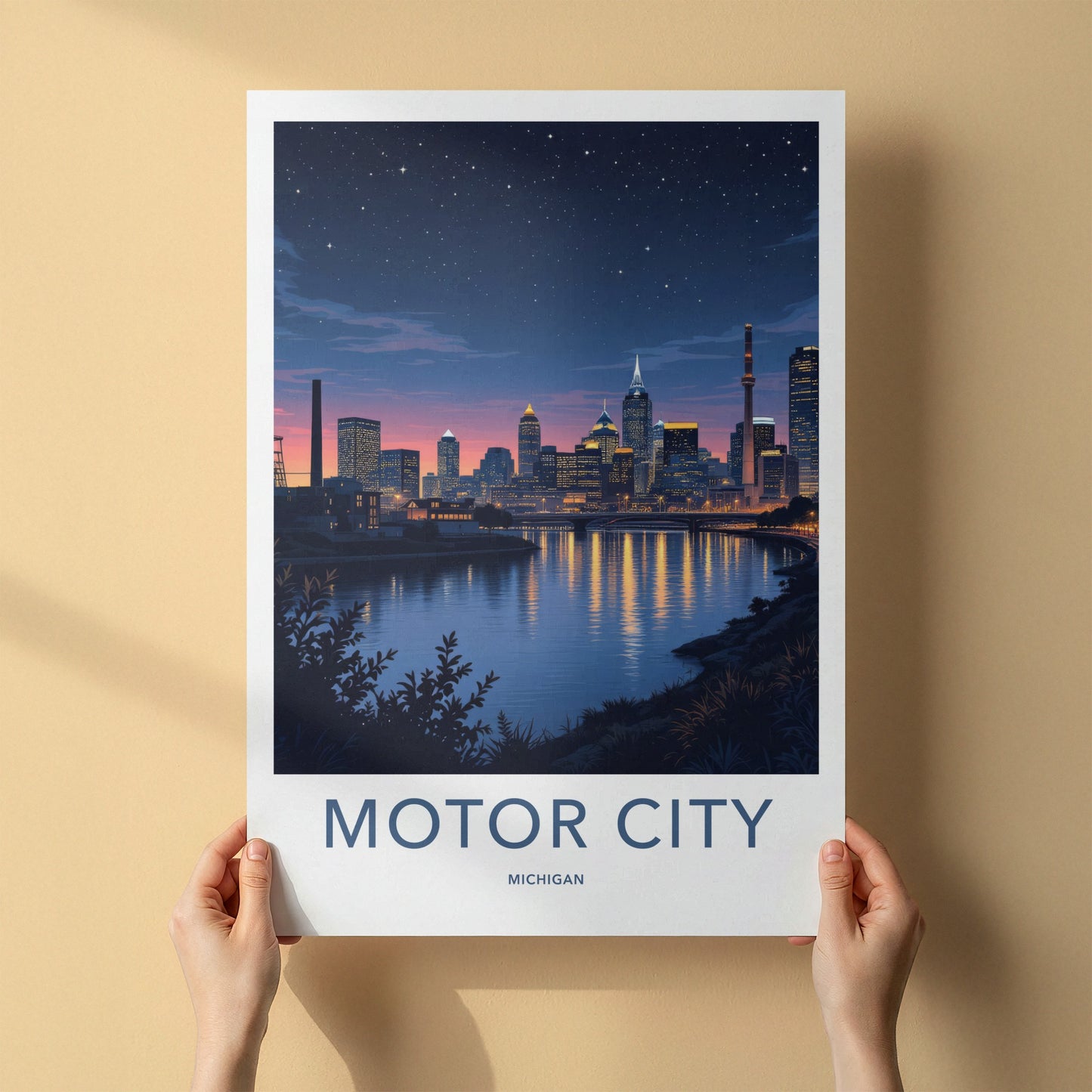 Detroit Poster - Michigan Travel Print - Starry River City Home Decor