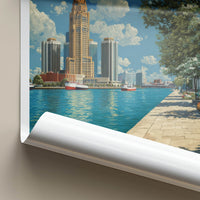Detroit Poster - Michigan Wall Art - Urban Riverwalk Scene Home Decor