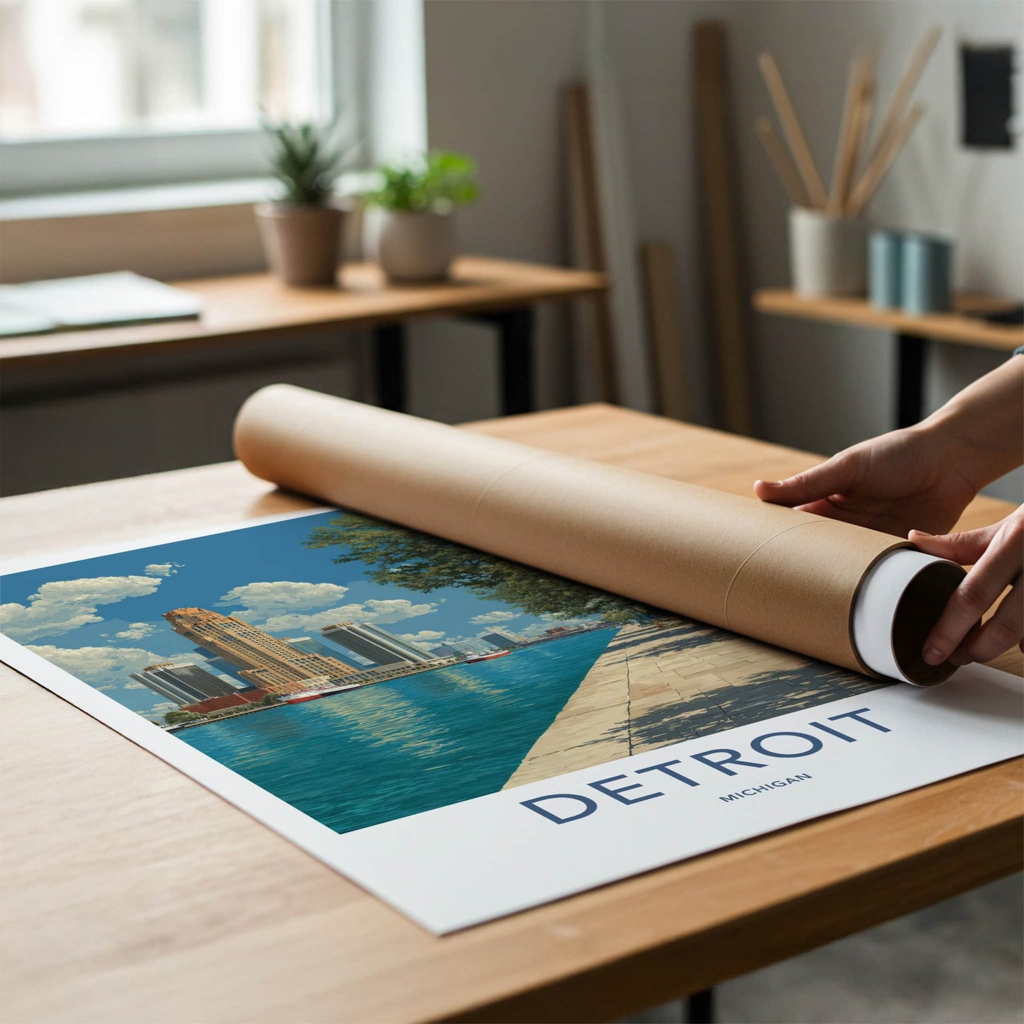 Detroit Poster - Michigan Wall Art - Urban Riverwalk Scene Home Decor