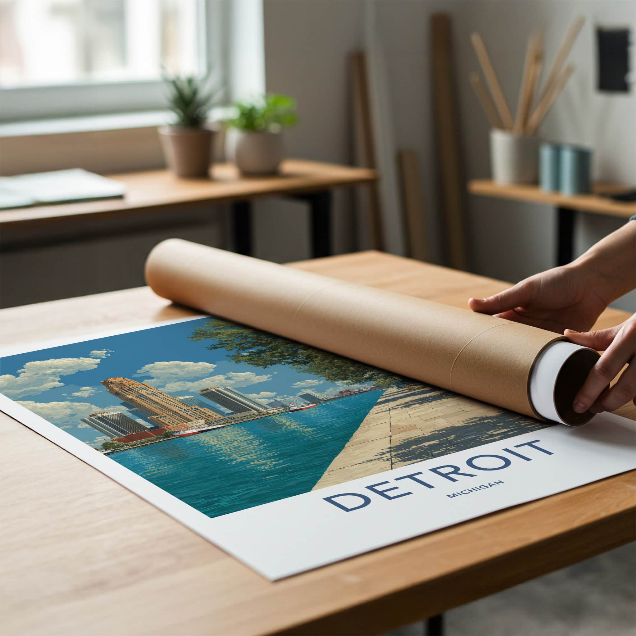 Detroit Poster - Michigan Wall Art - Urban Riverwalk Scene Home Decor