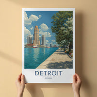 Detroit Poster - Michigan Wall Art - Urban Riverwalk Scene Home Decor