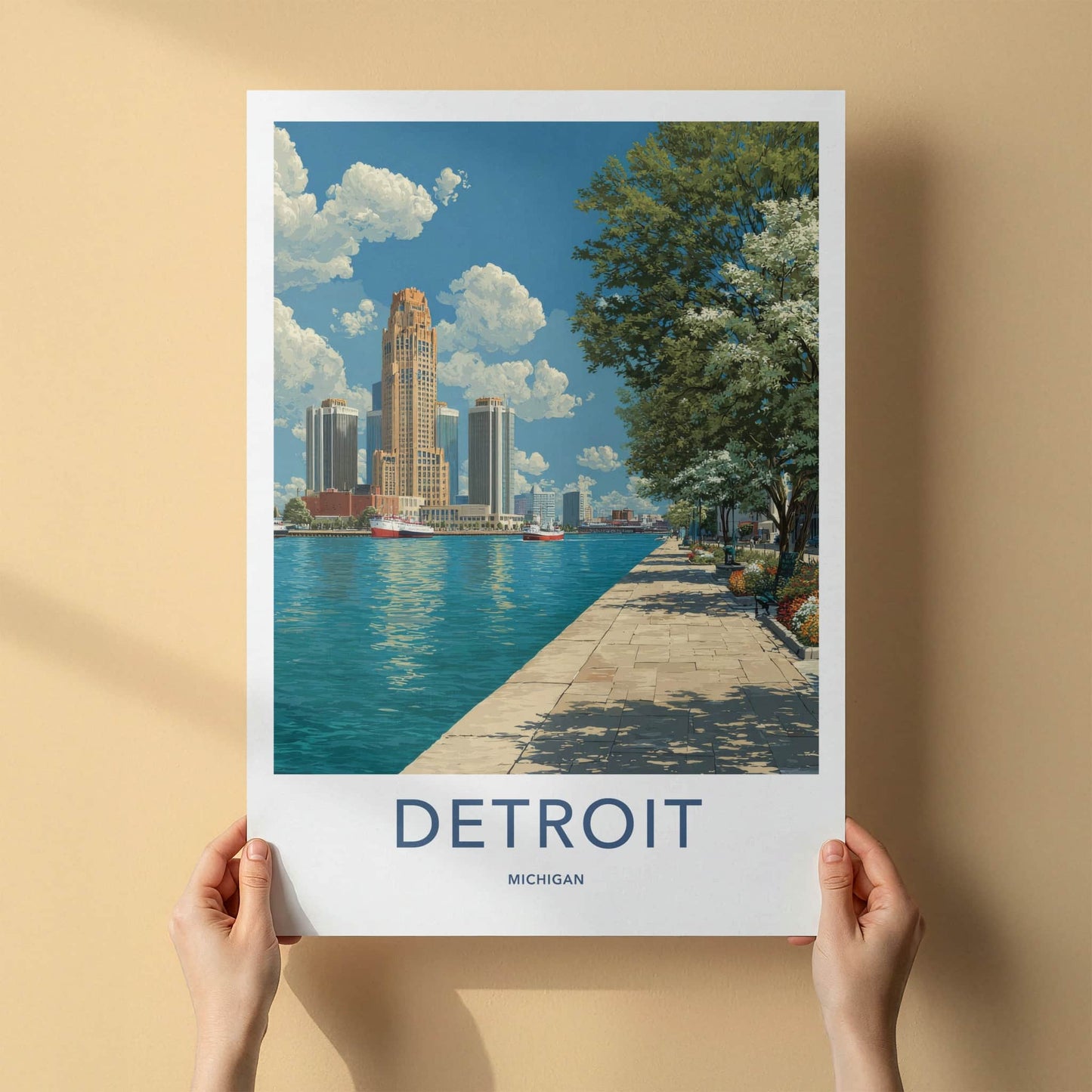 Detroit Poster - Michigan Wall Art - Urban Riverwalk Scene Home Decor