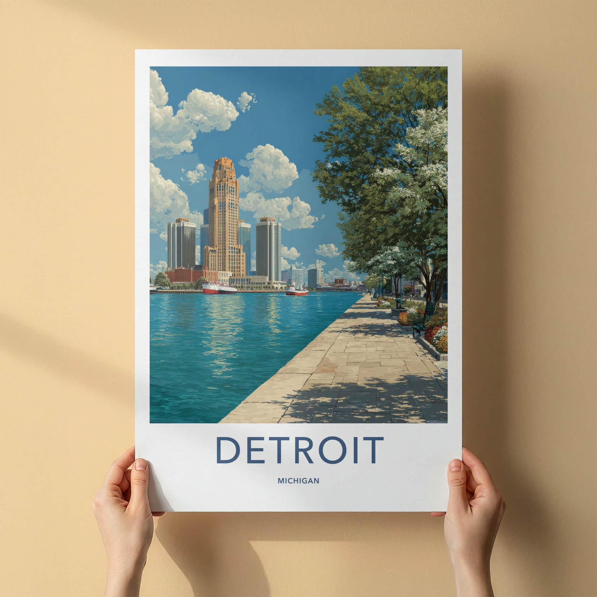 Detroit Poster - Michigan Wall Art - Urban Riverwalk Scene Home Decor