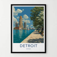 Detroit Poster - Michigan Wall Art - Urban Riverwalk Scene Home Decor