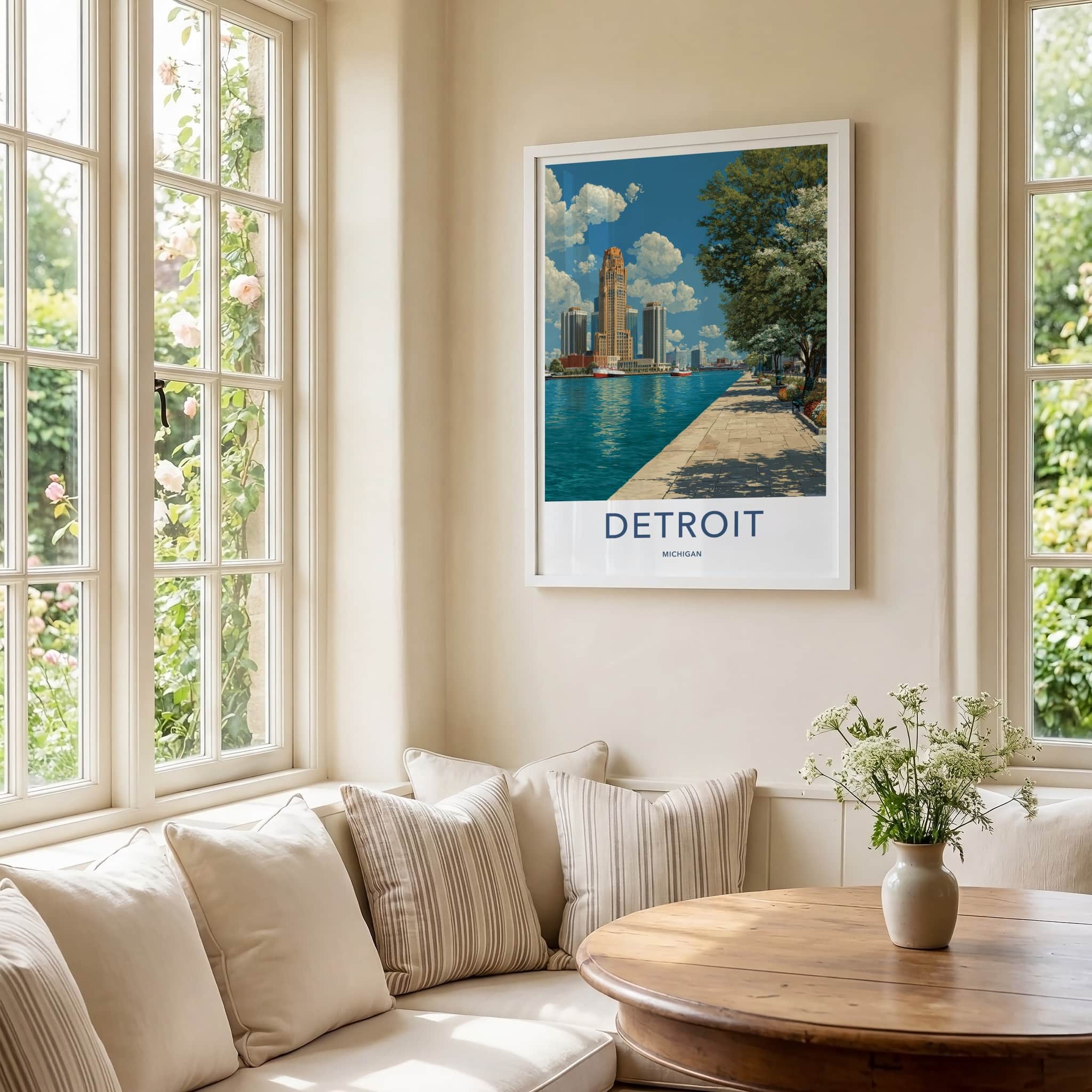 Detroit Poster - Michigan Wall Art - Urban Riverwalk Scene Home Decor