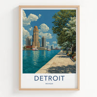 Detroit Poster - Michigan Wall Art - Urban Riverwalk Scene Home Decor
