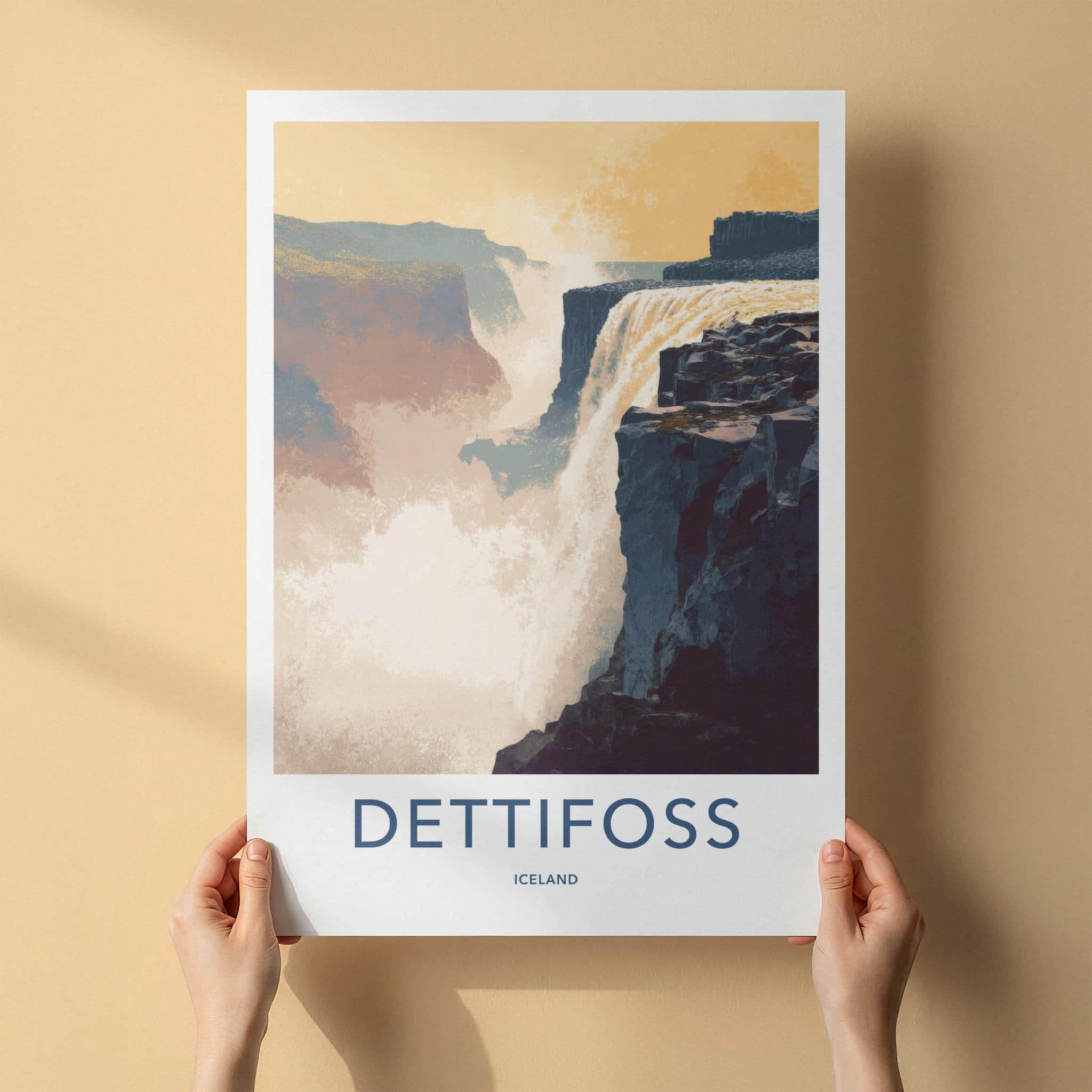 Dettifoss Poster - Iceland Travel Art - Cascading waterfall cliffs Home Decor