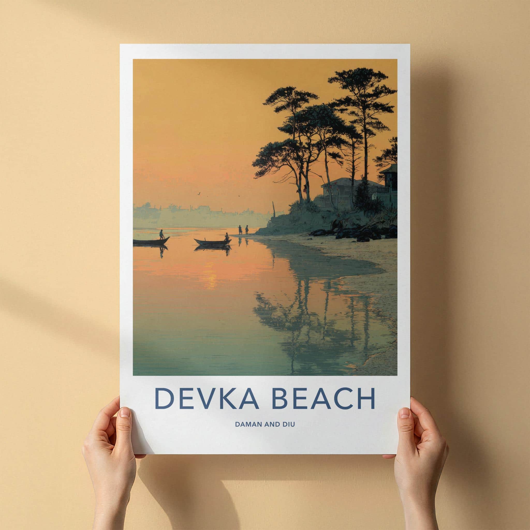 Devka Beach Poster - India Art Print - Daman and Diu Sunset Sky Wall Decor