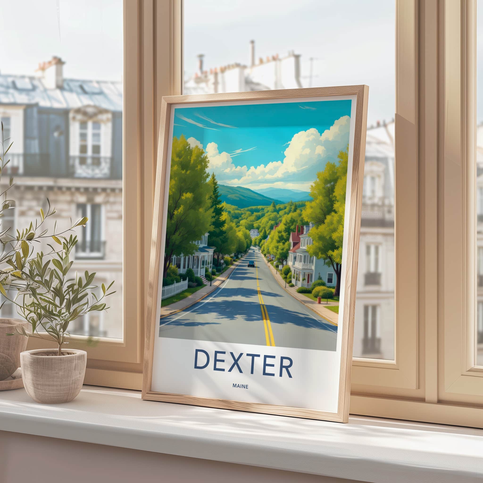 Dexter Poster - Maine Travel Art - Rural Residential Street Home Decor