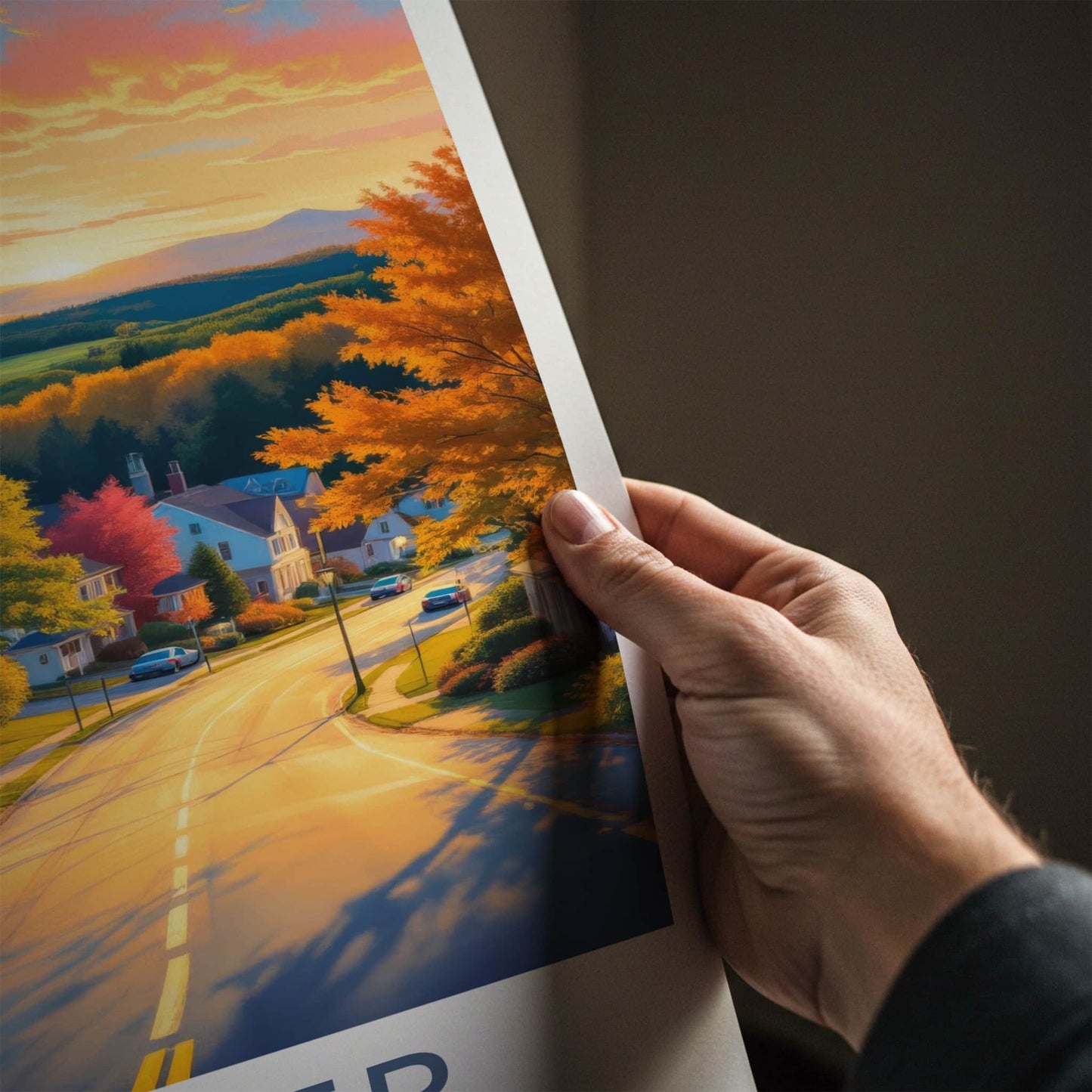 Dexter Poster - Maine Travel Art - Vibrant Autumn Sunset Wall Decor