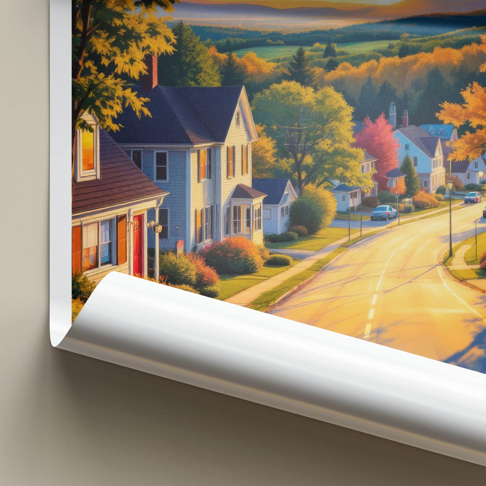 Dexter Poster - Maine Travel Art - Vibrant Autumn Sunset Wall Decor