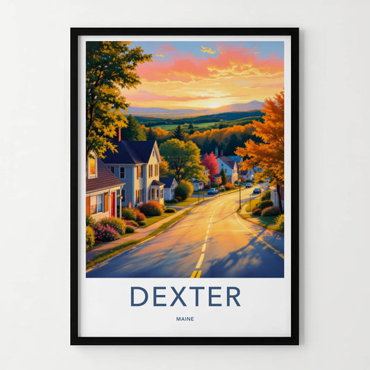 Dexter Poster - Maine Travel Art - Vibrant Autumn Sunset Wall Decor