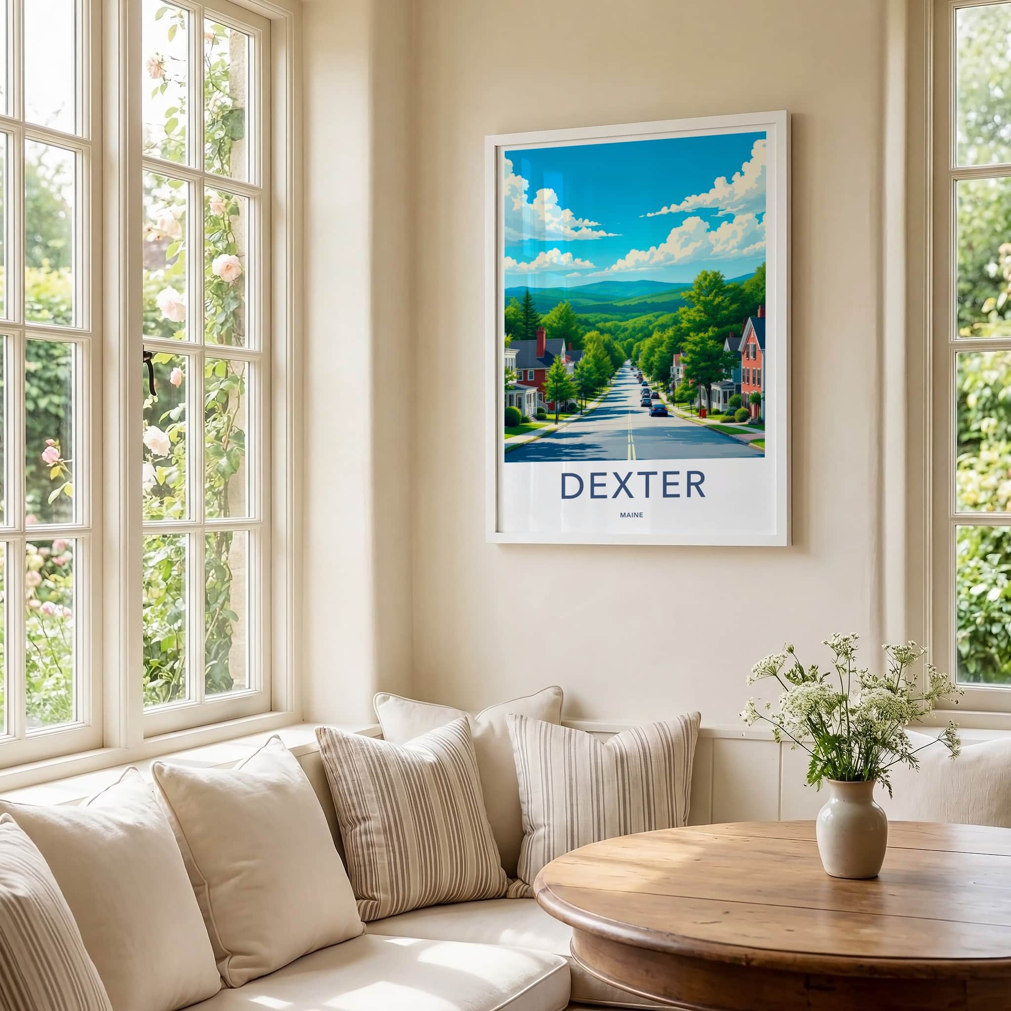 Dexter Poster - Maine Travel Print - Residential Town Street Framed Decor