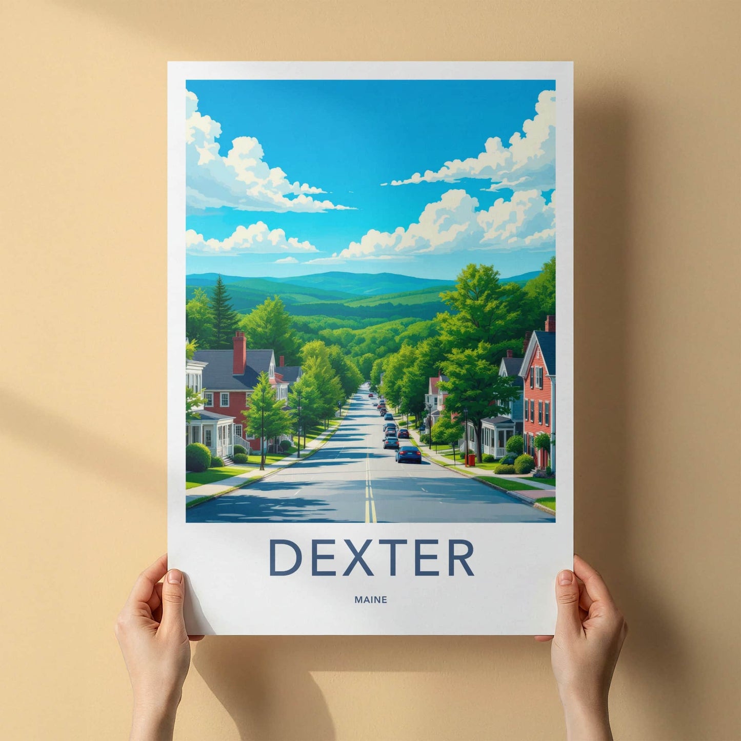 Dexter Poster - Maine Travel Print - Residential Town Street Framed Decor