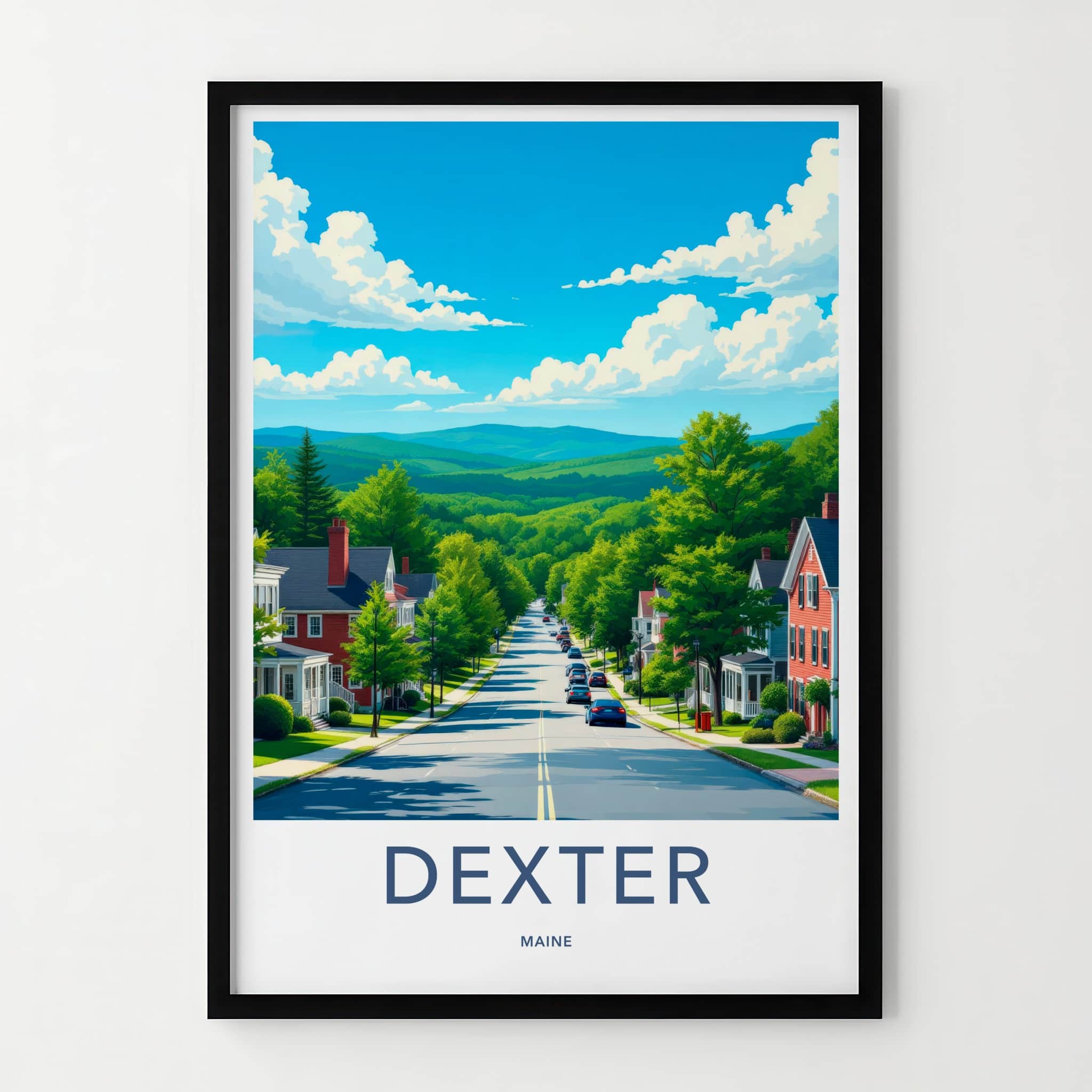 Dexter Poster - Maine Travel Print - Residential Town Street Framed Decor