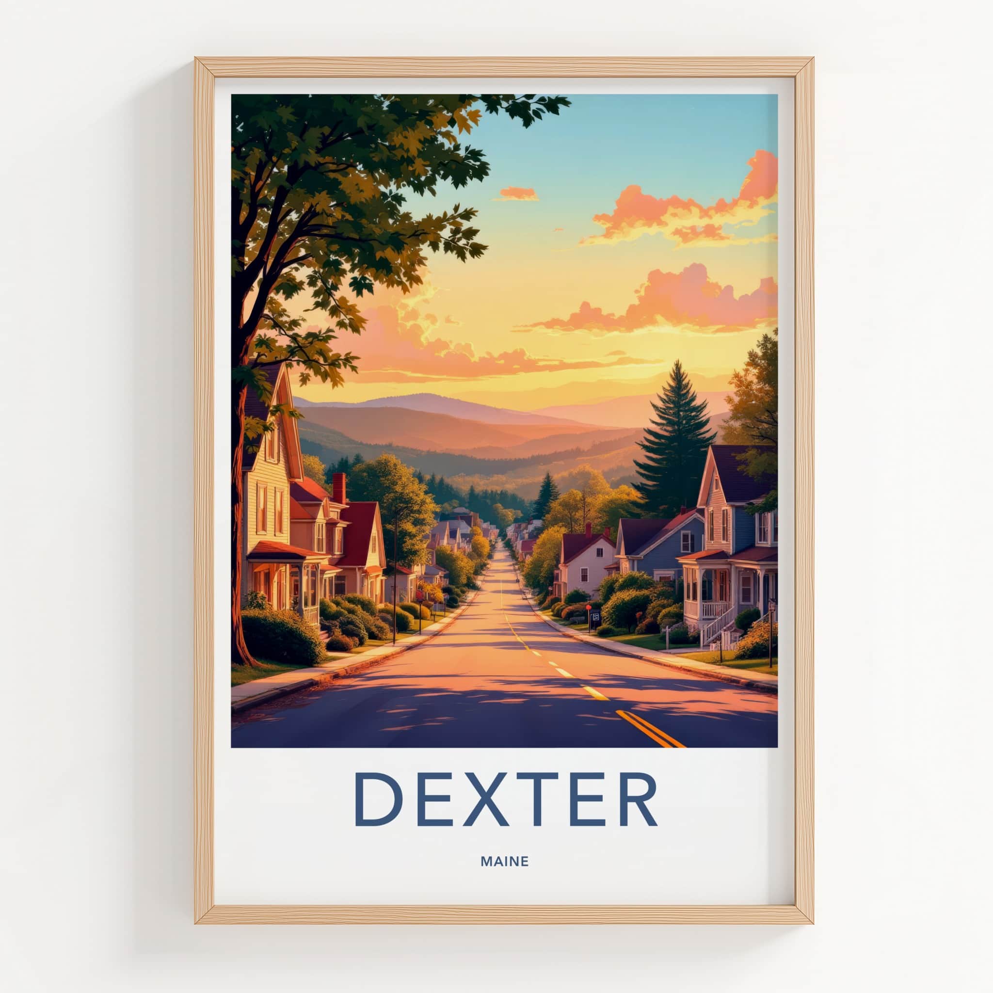 Dexter Poster - Maine Wall Art - Residential Street Sunset Home Decor