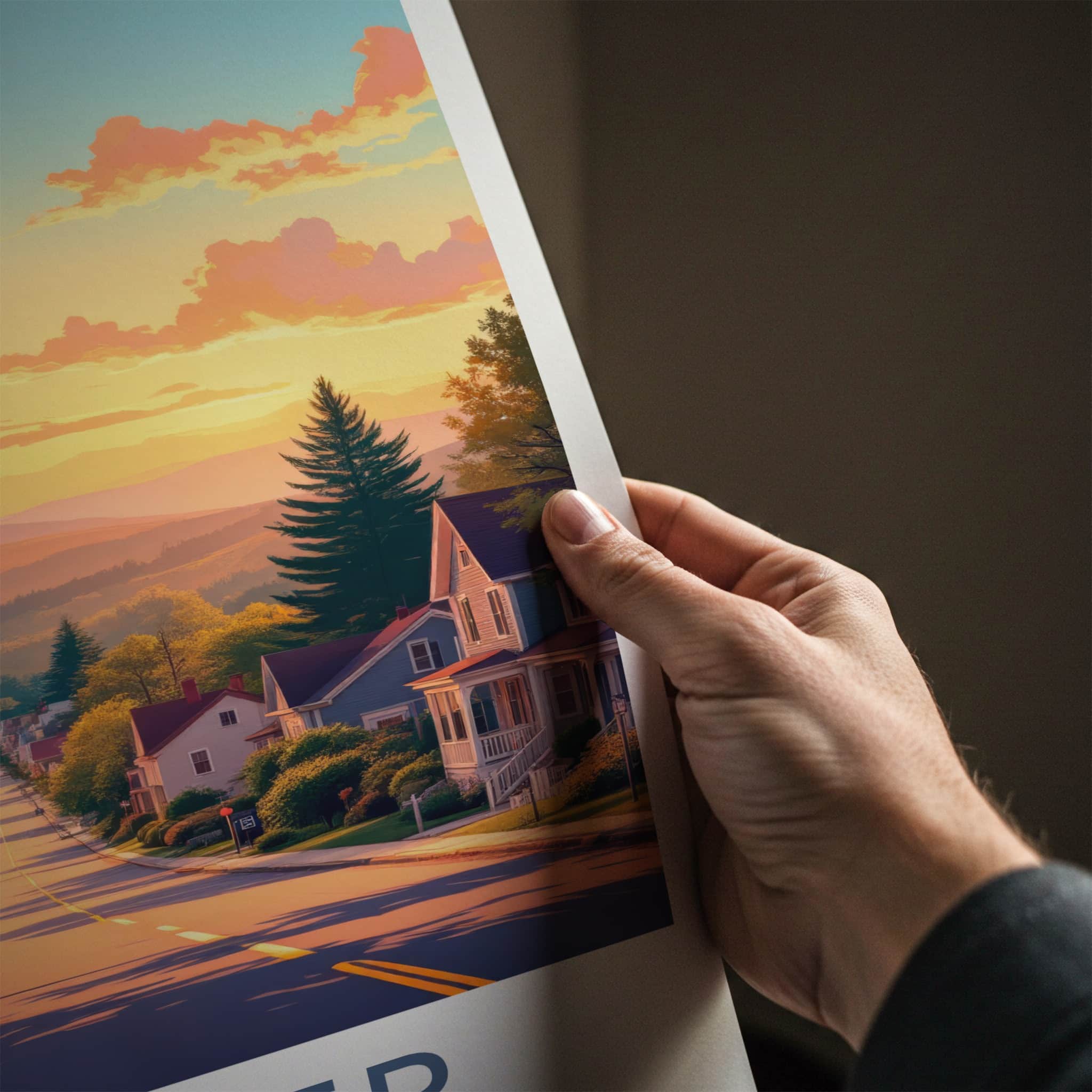 Dexter Poster - Maine Wall Art - Residential Street Sunset Home Decor