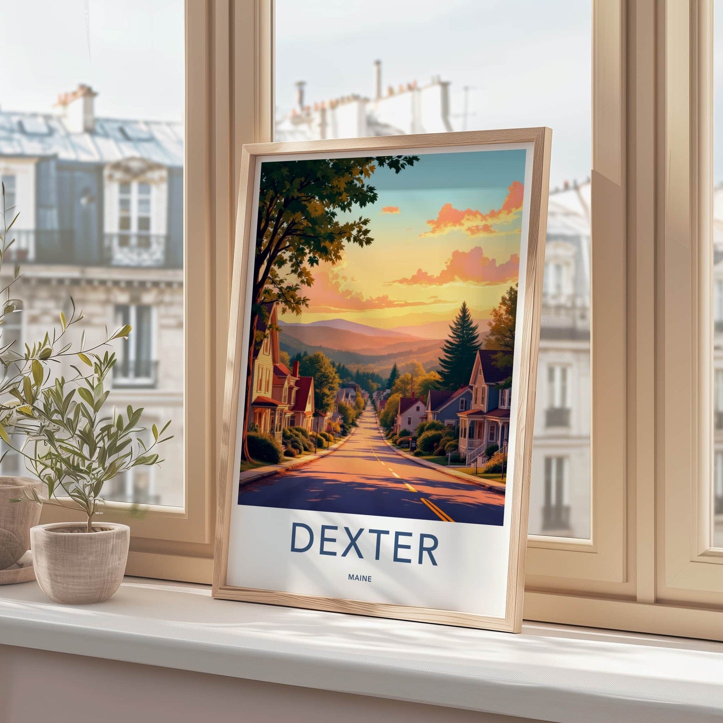 Dexter Poster - Maine Wall Art - Residential Street Sunset Home Decor