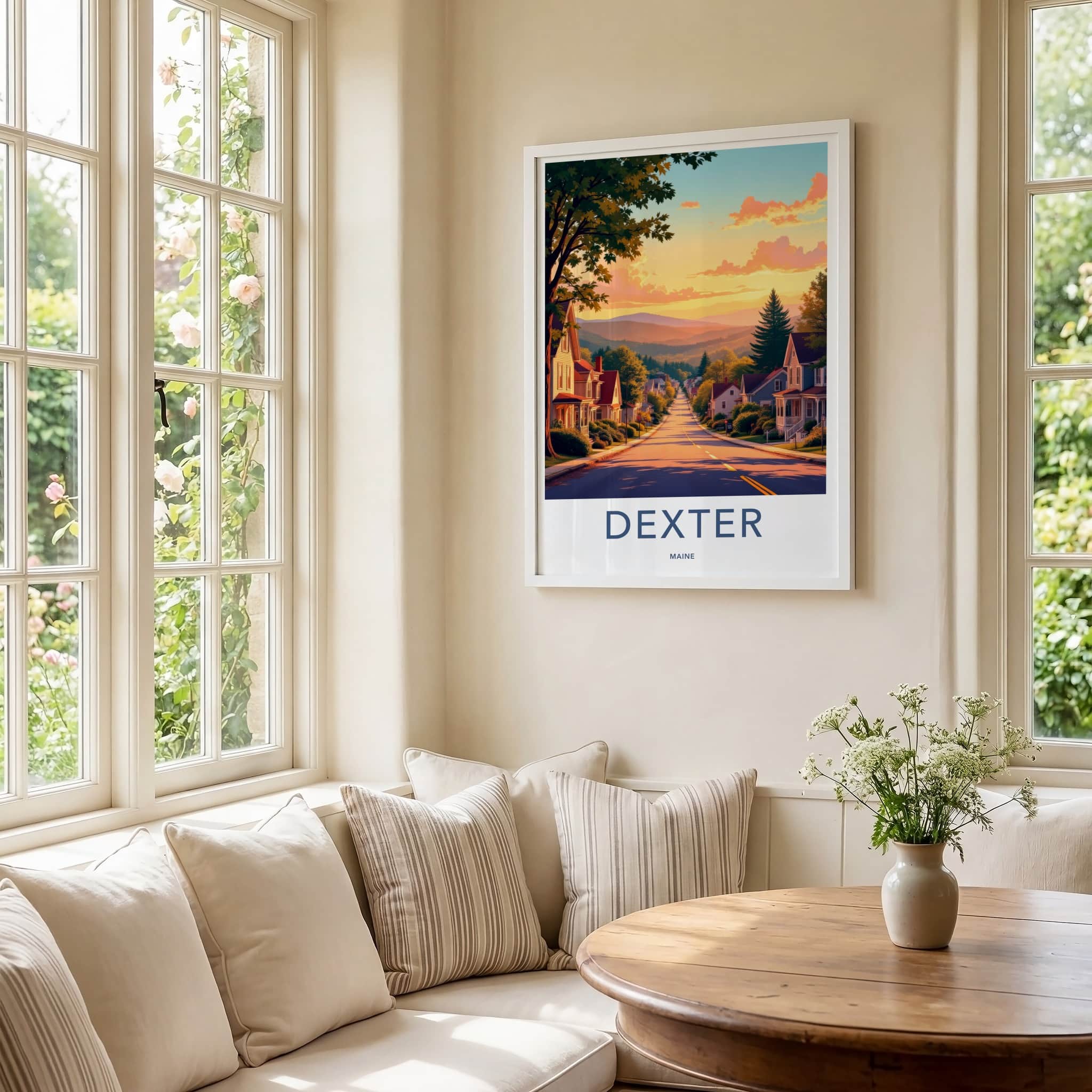 Dexter Poster - Maine Wall Art - Residential Street Sunset Home Decor