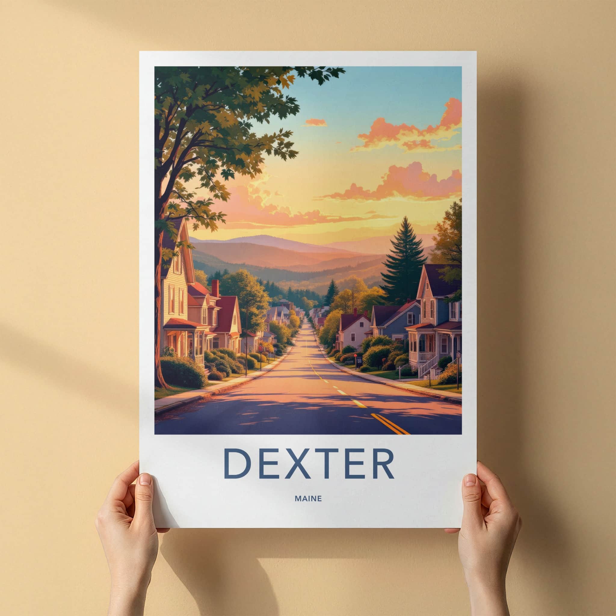 Dexter Poster - Maine Wall Art - Residential Street Sunset Home Decor