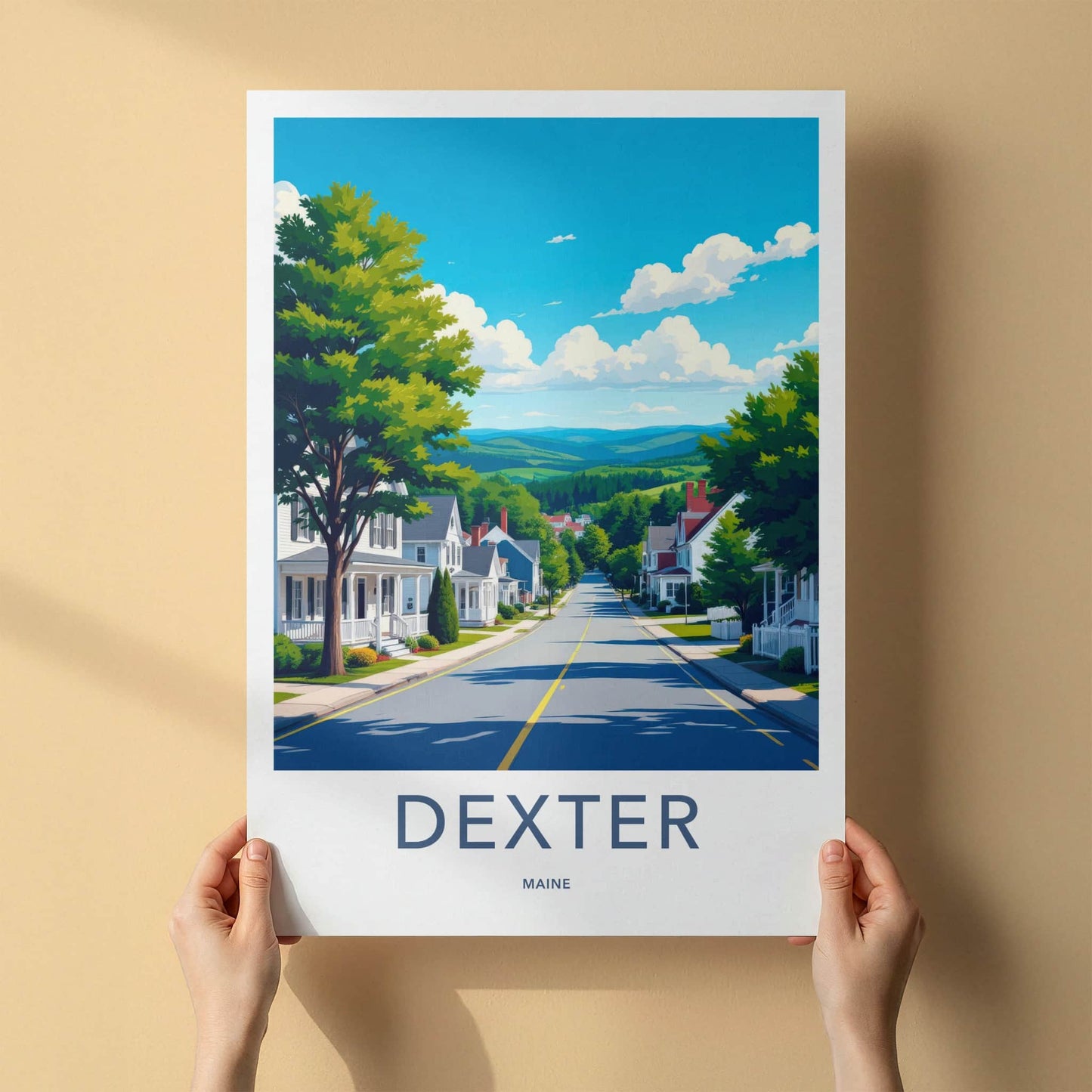 Dexter Poster - Maine Wall Art - Suburban Street Scene Home Decor