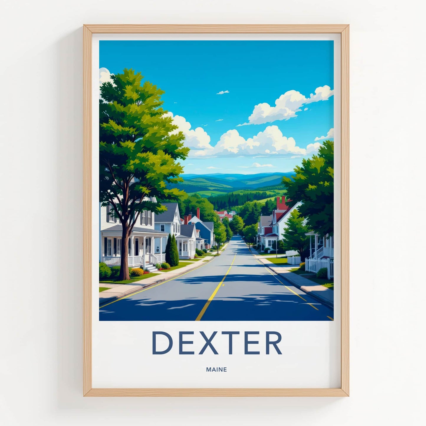 Dexter Poster - Maine Wall Art - Suburban Street Scene Home Decor
