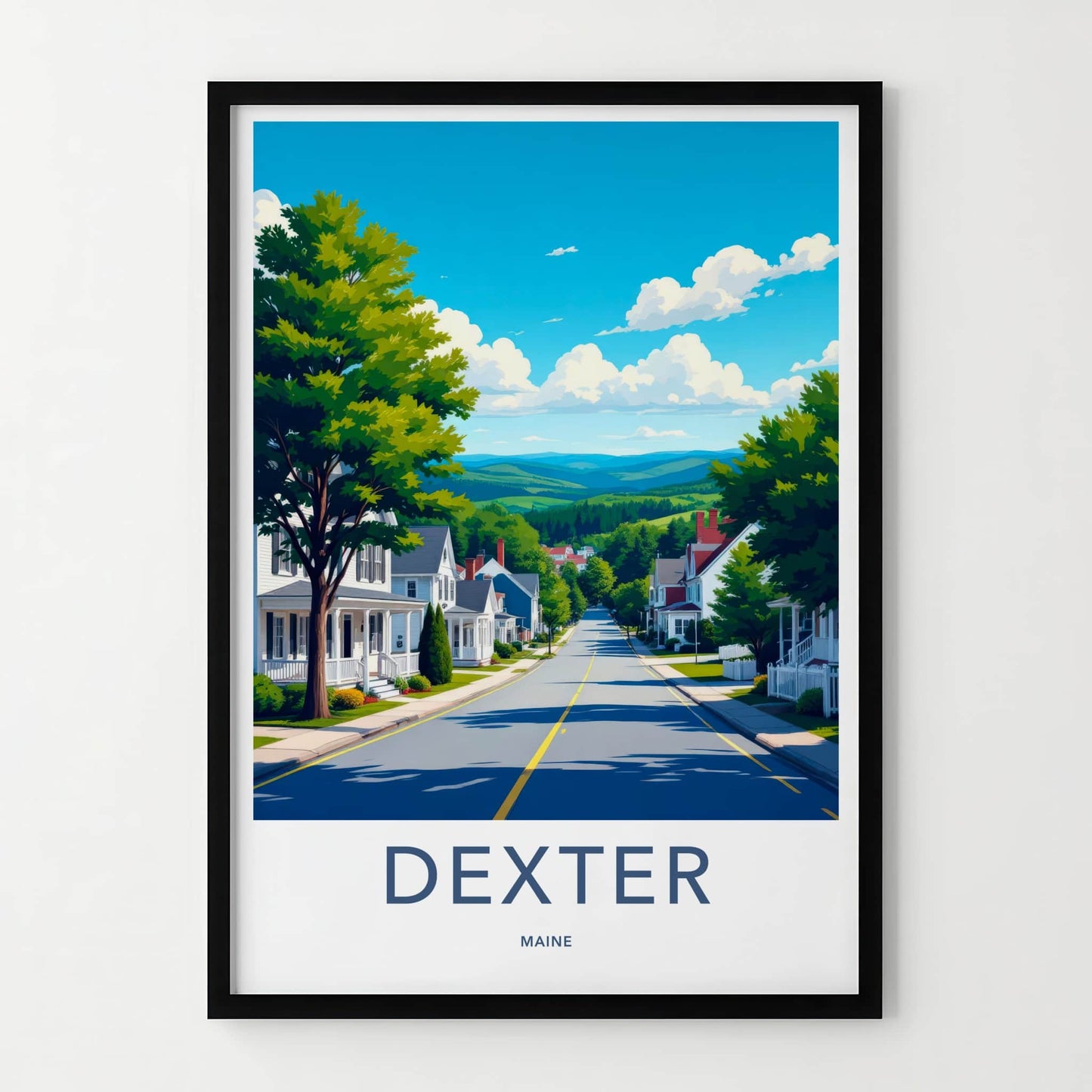 Dexter Poster - Maine Wall Art - Suburban Street Scene Home Decor