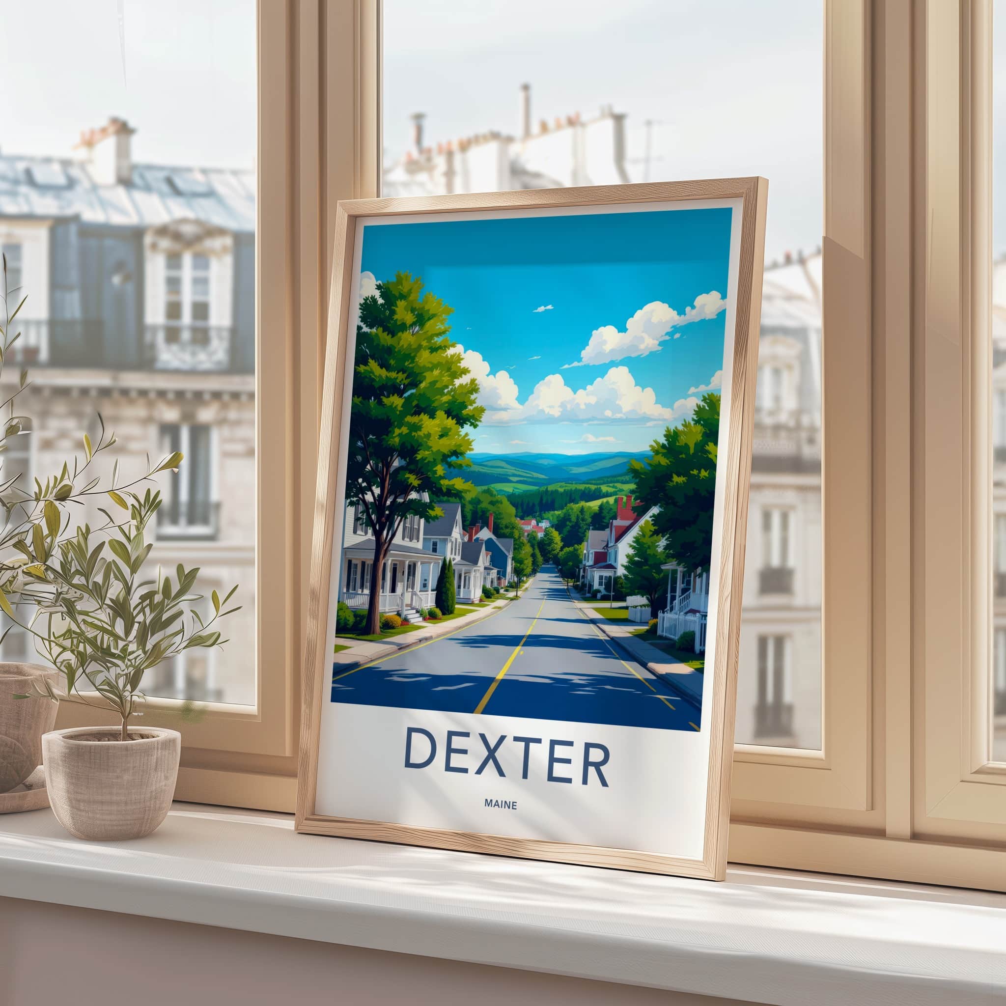 Dexter Poster - Maine Wall Art - Suburban Street Scene Home Decor