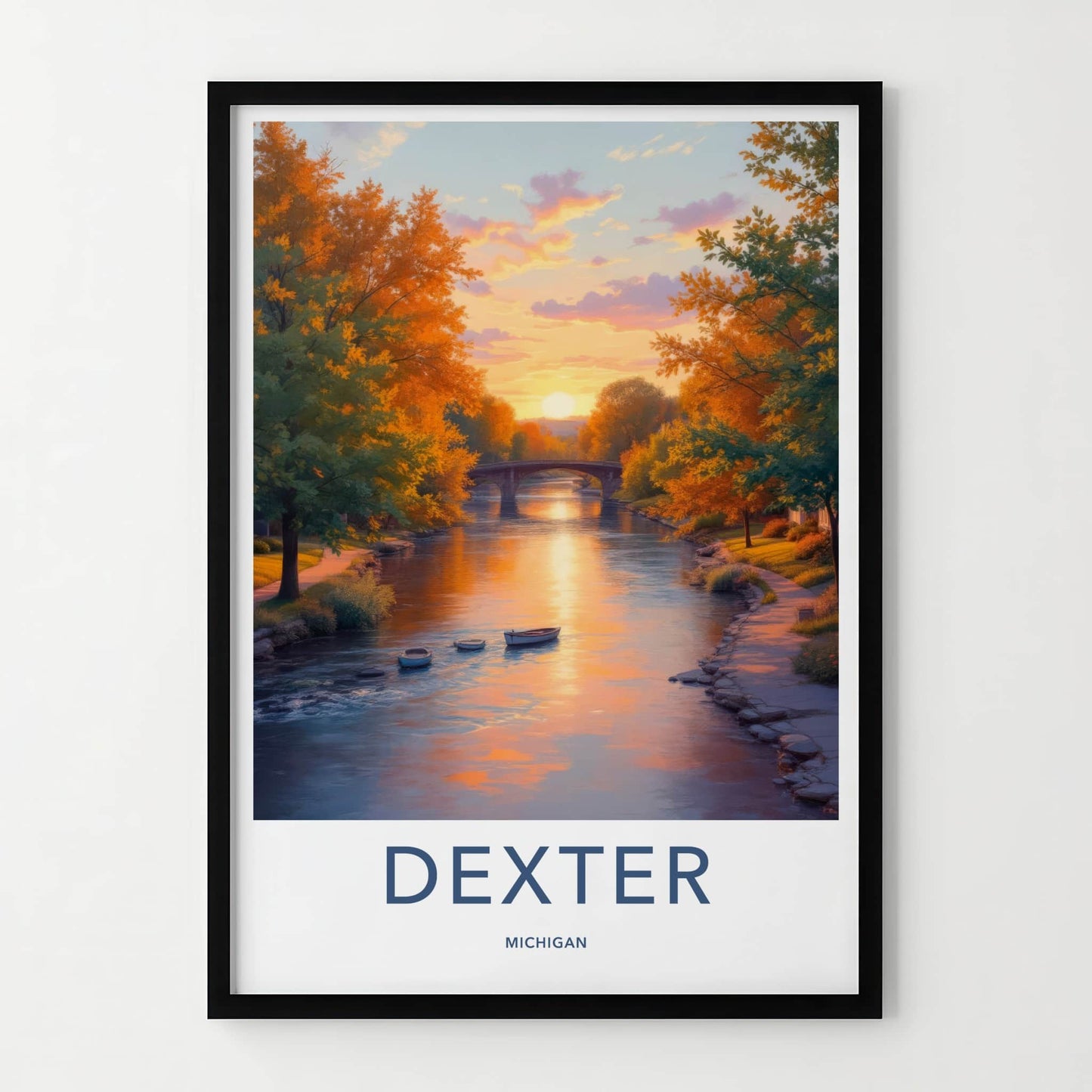 Dexter Poster - Michigan Art Print - Autumn River Scene Home Decor