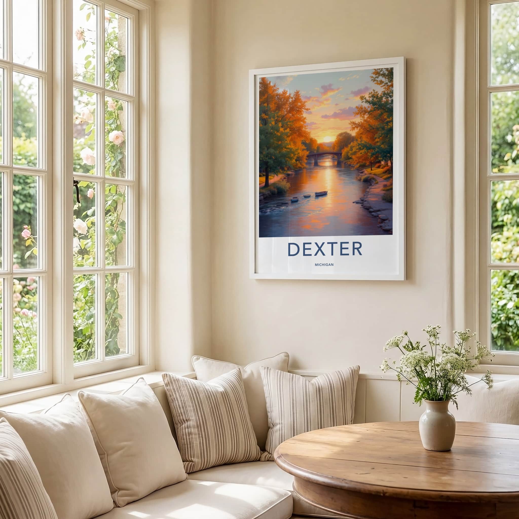 Dexter Poster - Michigan Art Print - Autumn River Scene Home Decor