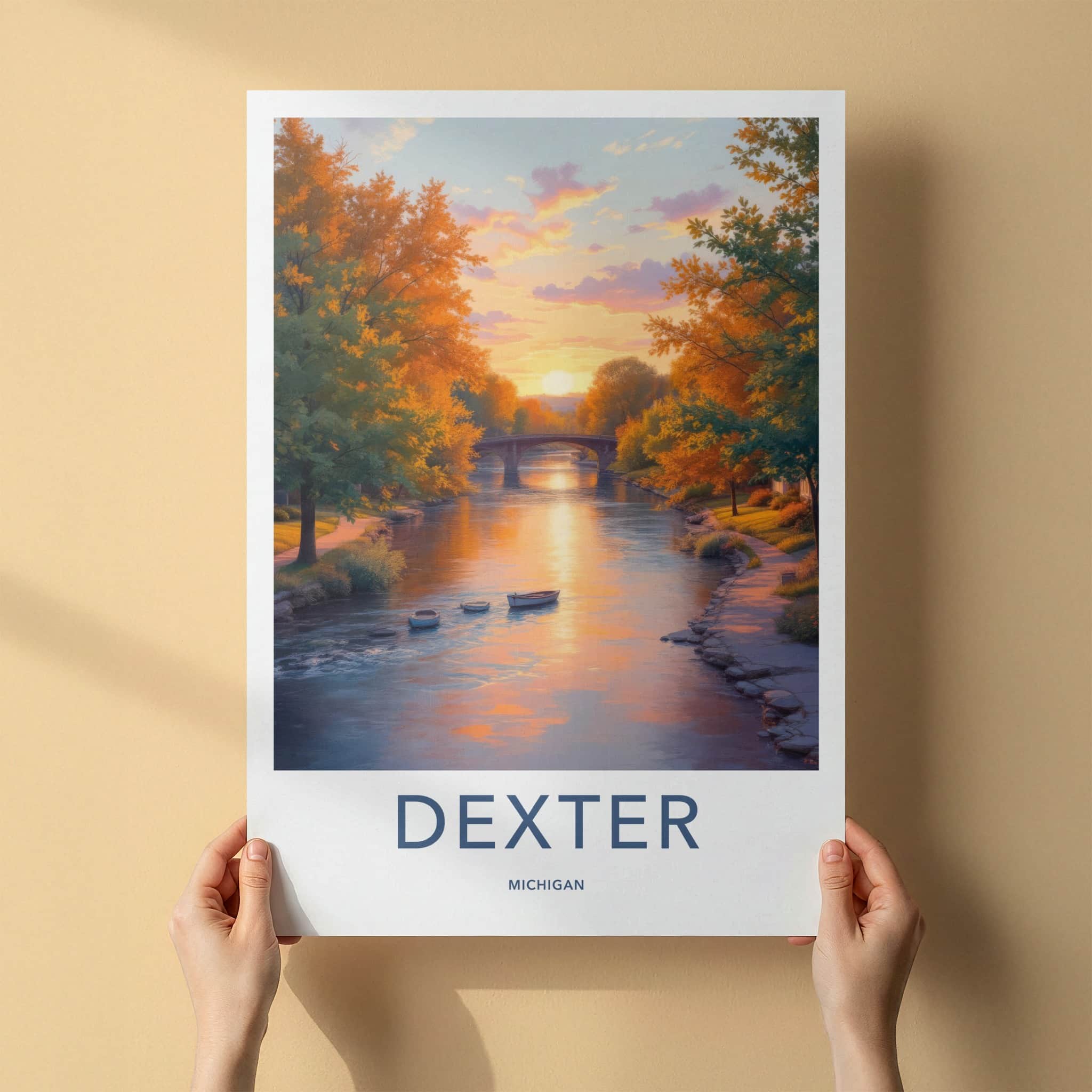 Dexter Poster - Michigan Art Print - Autumn River Scene Home Decor