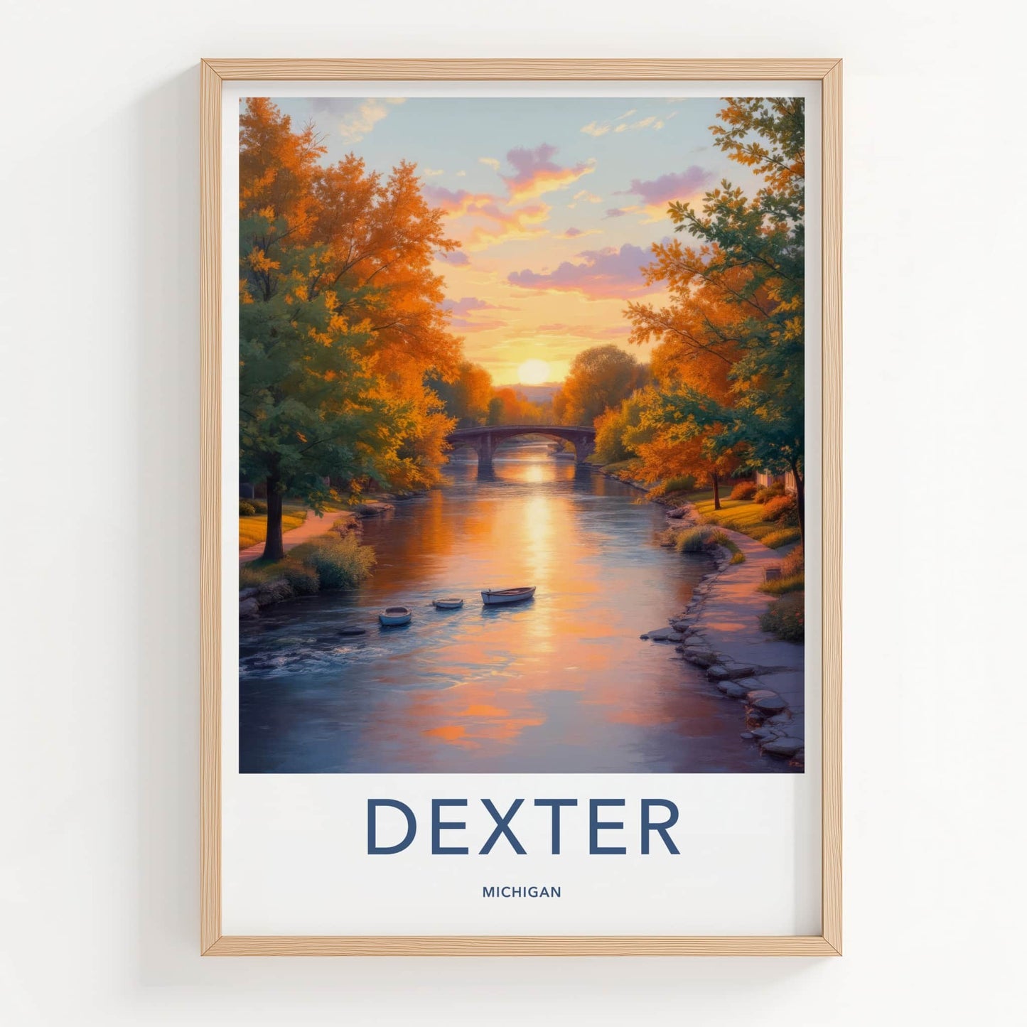 Dexter Poster - Michigan Art Print - Autumn River Scene Home Decor