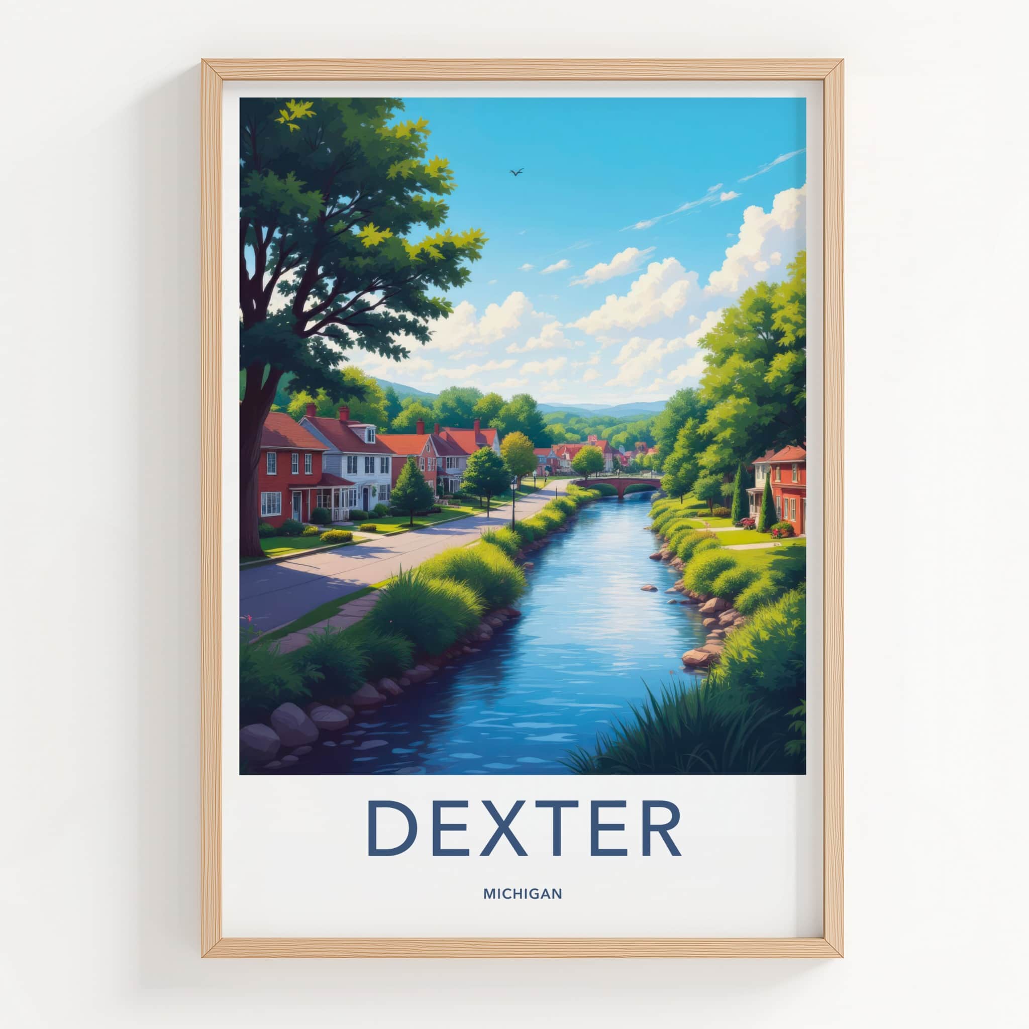 Dexter Poster - Michigan Art Print - Peaceful River Village Home Decor