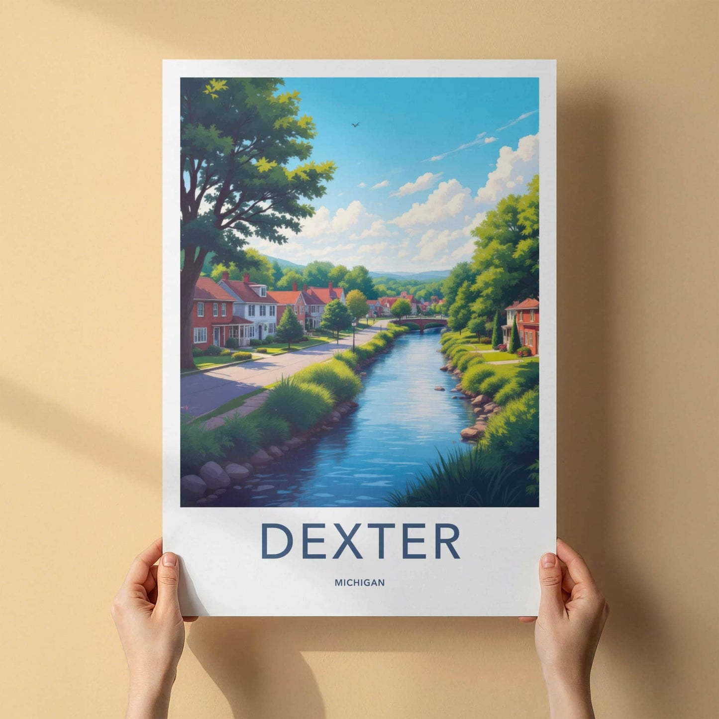 Dexter Poster - Michigan Art Print - Peaceful River Village Home Decor