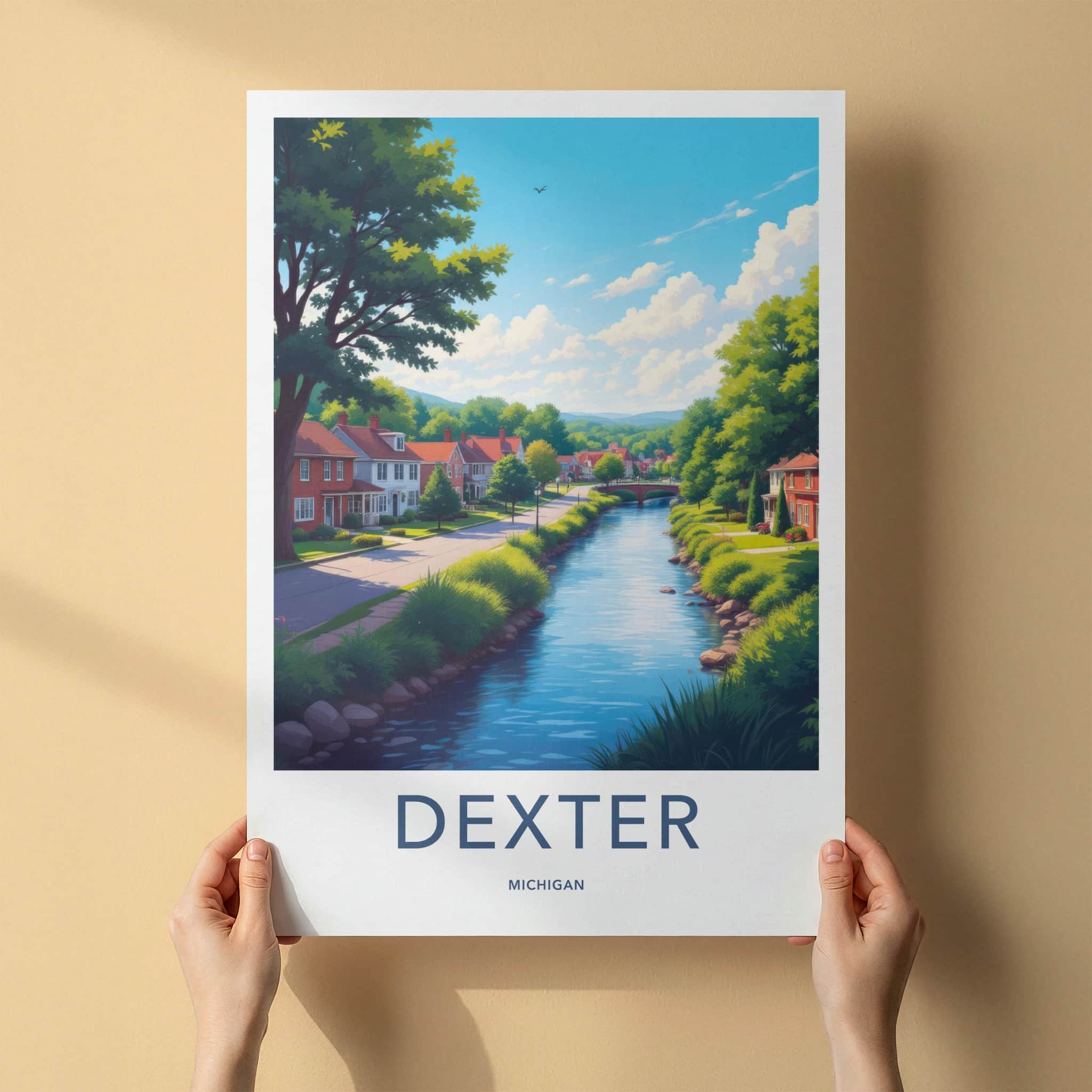 Dexter Poster - Michigan Art Print - Peaceful River Village Home Decor
