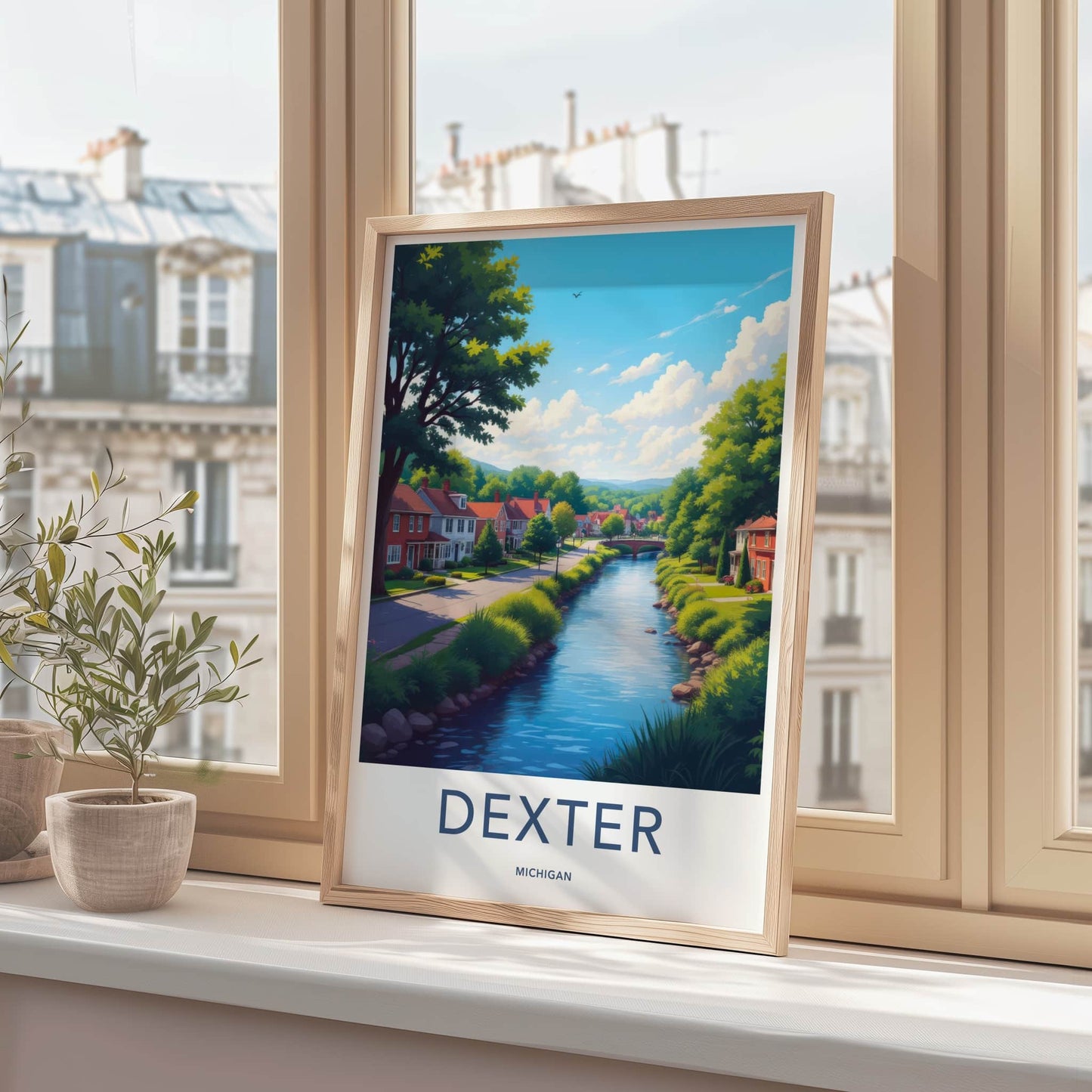 Dexter Poster - Michigan Art Print - Peaceful River Village Home Decor