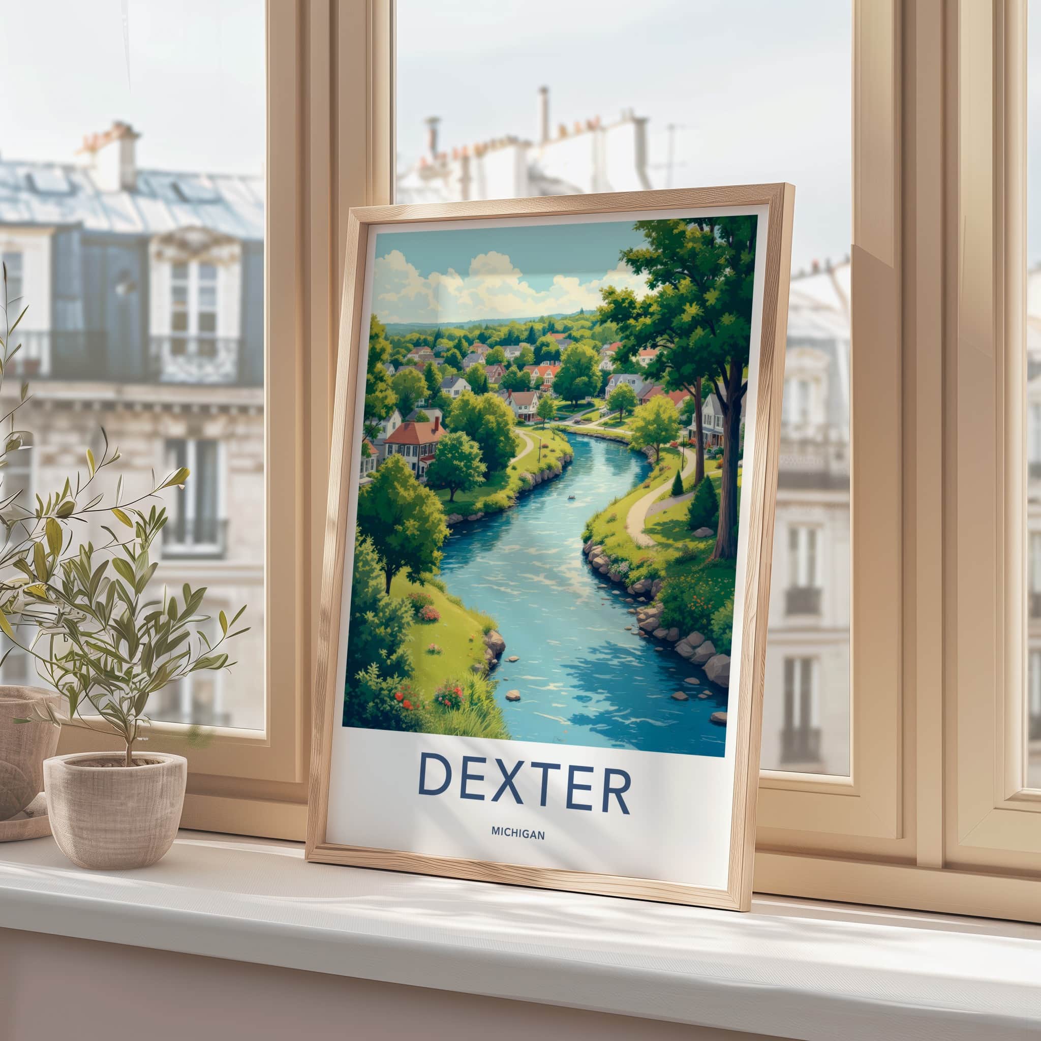 Dexter Poster - Michigan Framed Print - Lush River Valley Lounge Decor