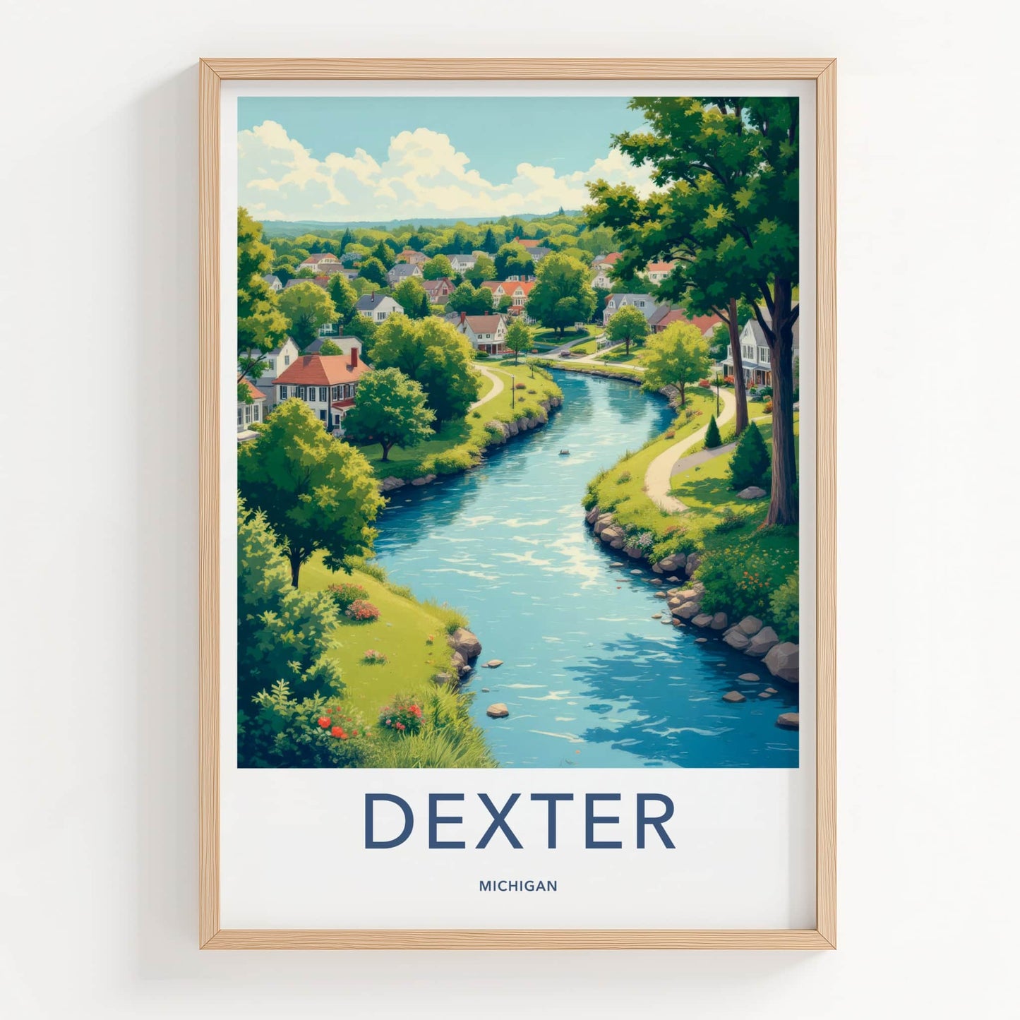 Dexter Poster - Michigan Framed Print - Lush River Valley Lounge Decor