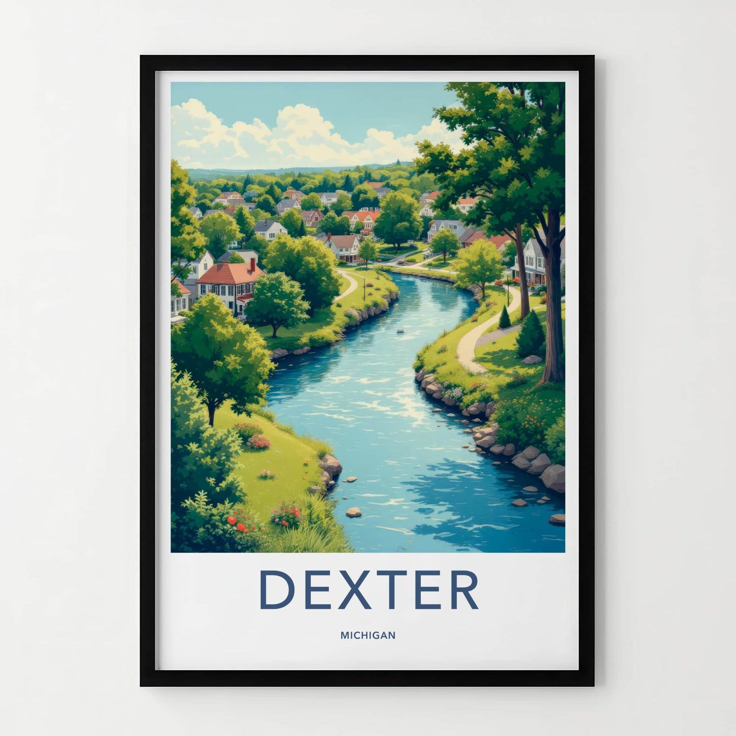 Dexter Poster - Michigan Framed Print - Lush River Valley Lounge Decor