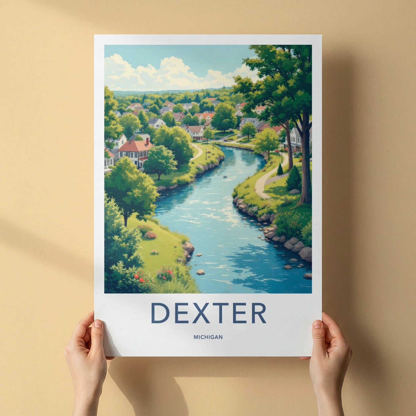 Dexter Poster - Michigan Framed Print - Lush River Valley Lounge Decor