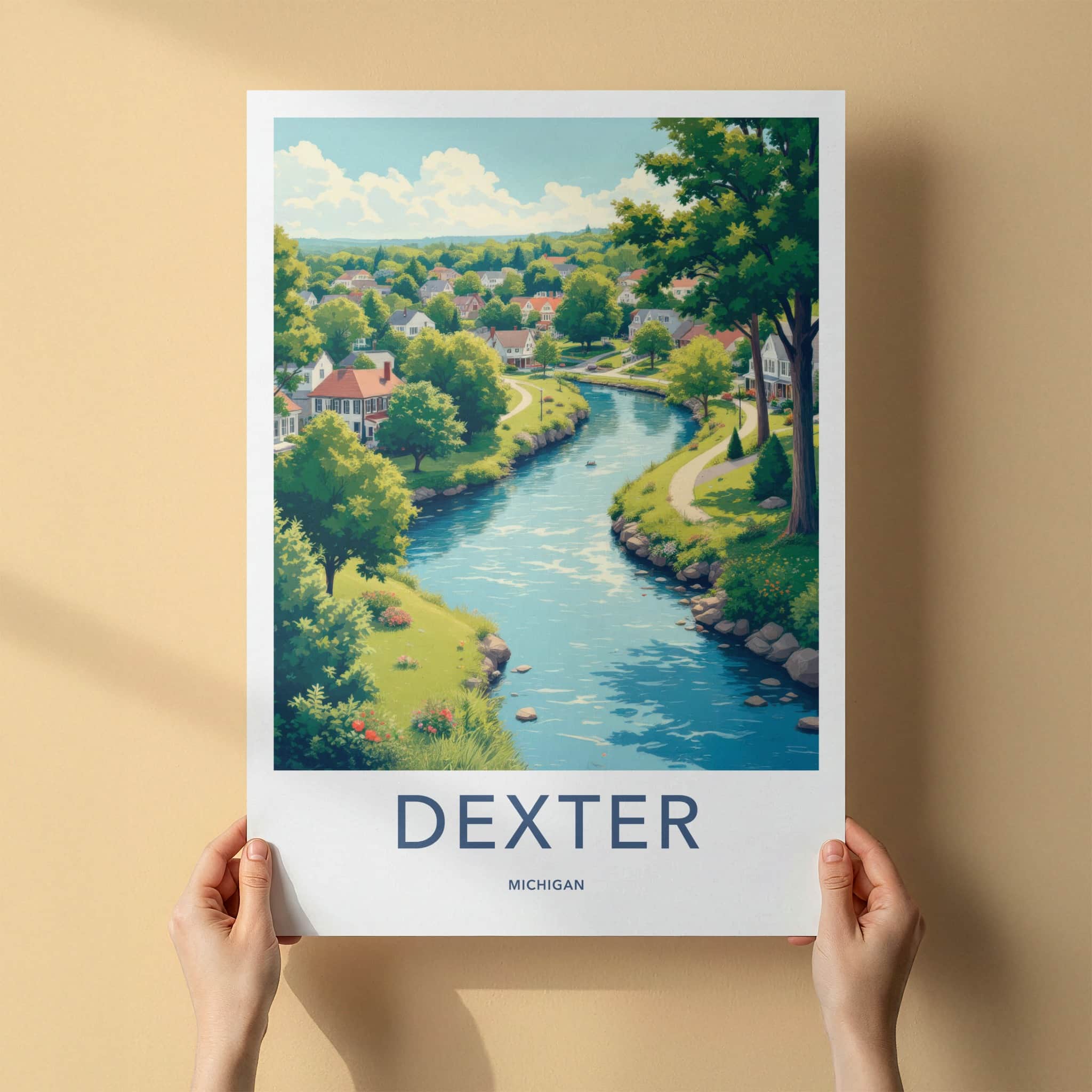 Dexter Poster - Michigan Framed Print - Lush River Valley Lounge Decor
