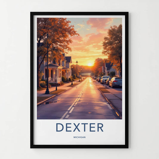 Dexter Poster - Michigan Travel Art - Golden Hour Road Home Decor