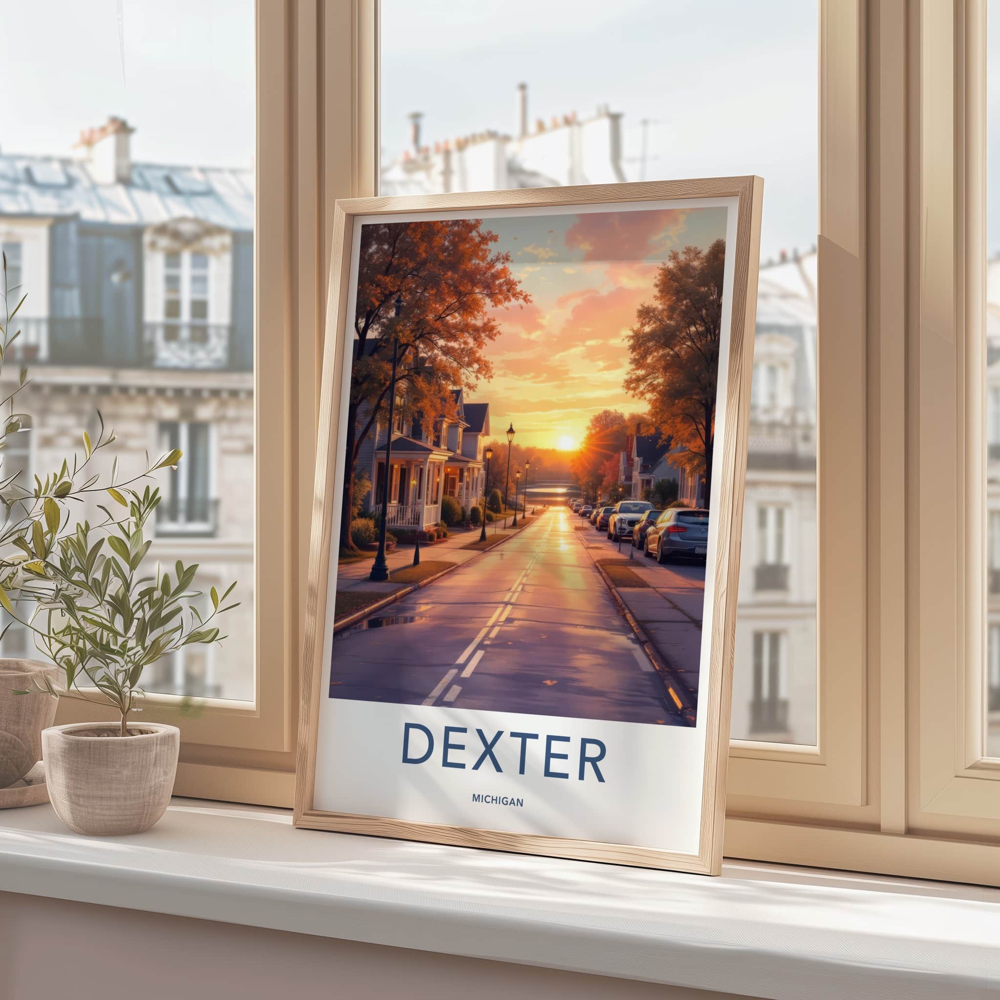 Dexter Poster - Michigan Travel Art - Golden Hour Road Home Decor