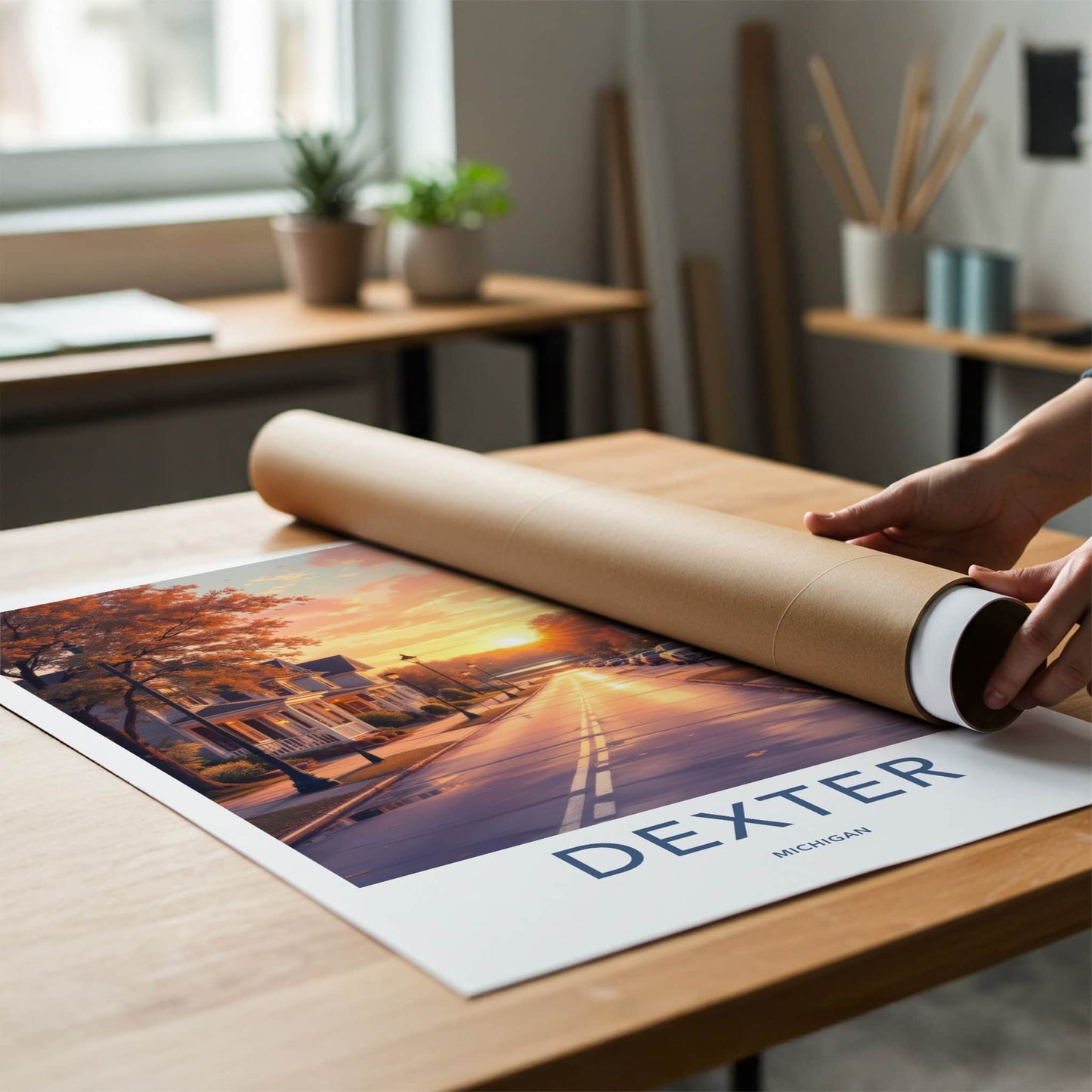 Dexter Poster - Michigan Travel Art - Golden Hour Road Home Decor